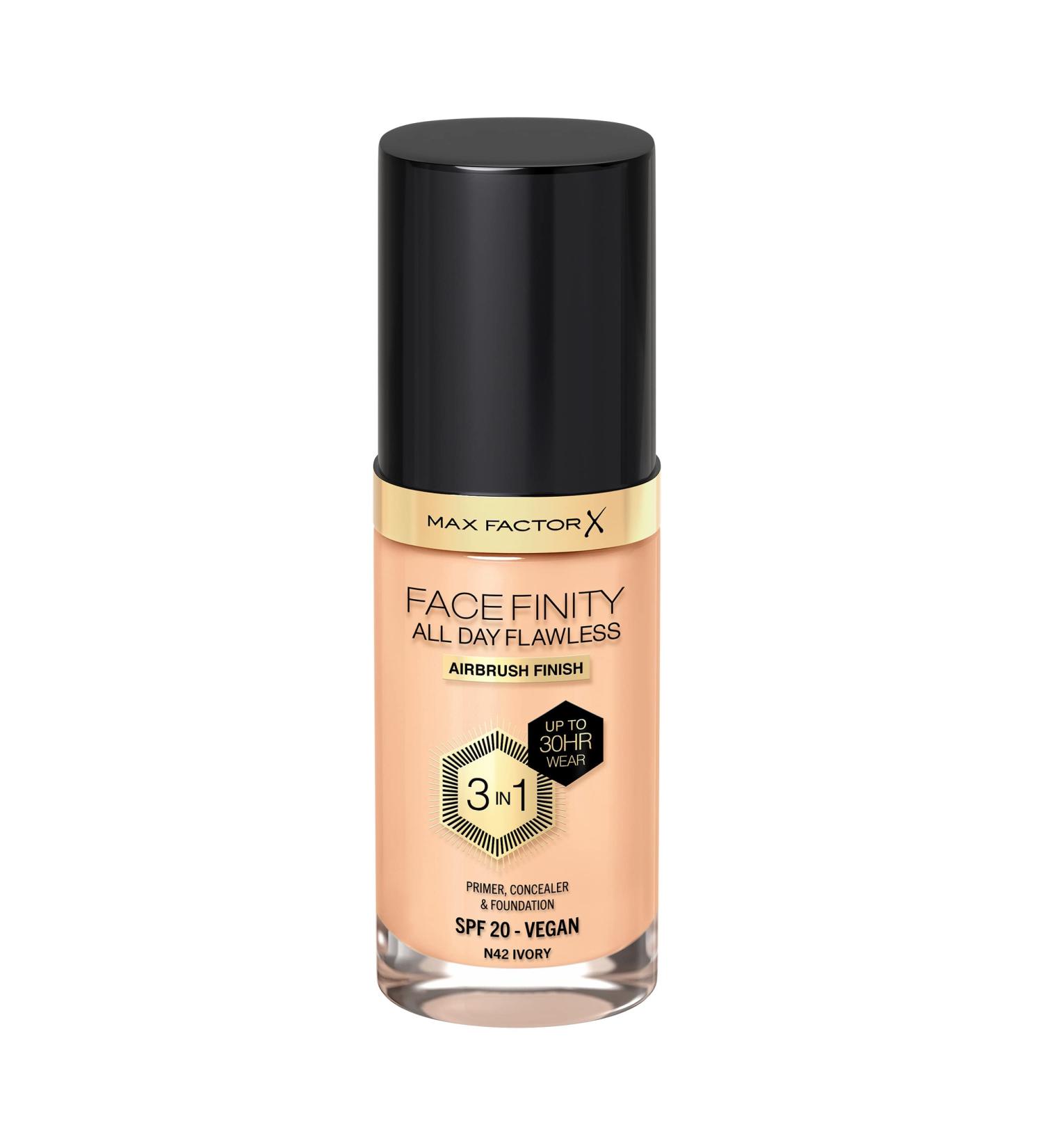 Max Factor Facefinity 3-in-1 All Day Flawless Liquid Foundation SPF 20 - 42 Ivory 30ml - Pack of 1 - Buy Online on SooperMarket.com