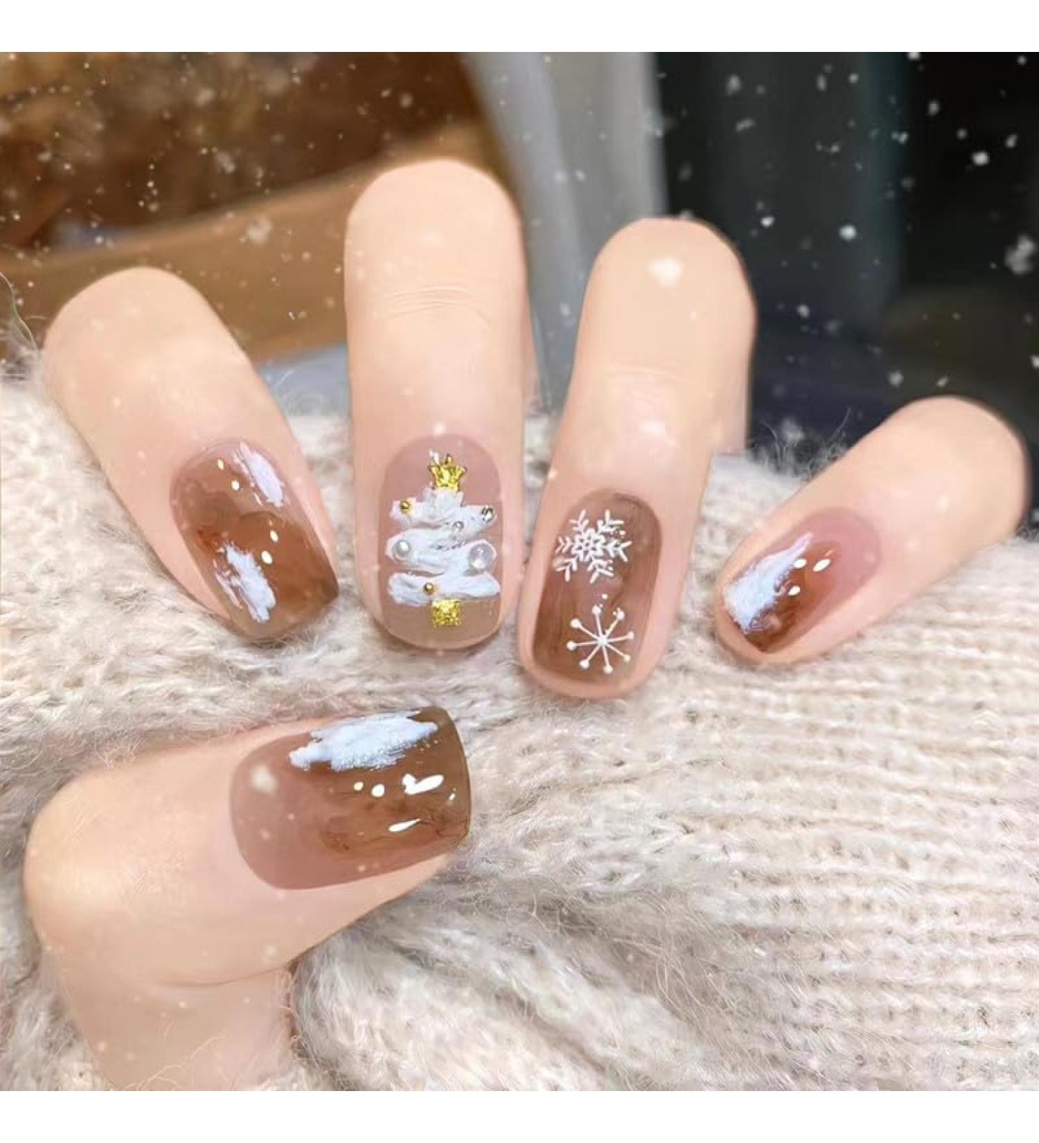 Brishow Christmas Glitter Snow Press-On False Nails - 24pcs Short Ballerina Acrylic Fake Nails for Women and Girls - Buy Online on SooperMarket.com