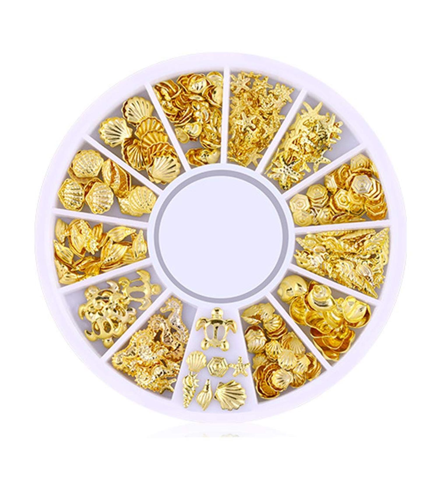 200 Count/pack 3d Gold Metal Nail Studs Stickers Glitter Nail Art Charm Kit Mixed Accessories for Women Girl Diy Nail Design Jewelry Craft Decoration Sea Series Ocean - Buy Online on SooperMarket.com