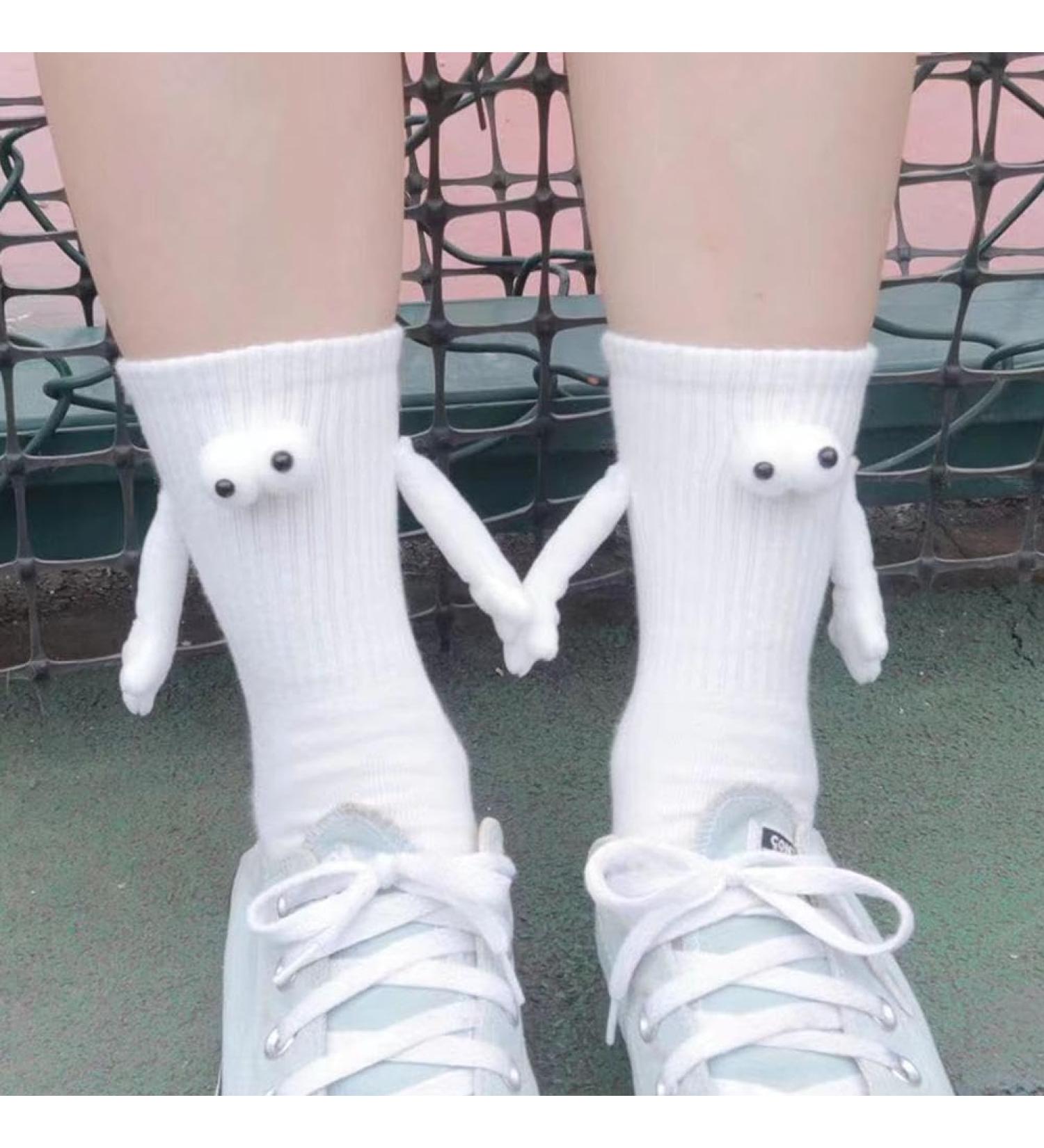 CUIKOSAER Funny Magnetic 3D Doll Couple Socks - Novelty Mid-Tube Cotton Socks for Teens - Unique Couple Holding Hands Design - White - Buy Online on SooperMarket.com