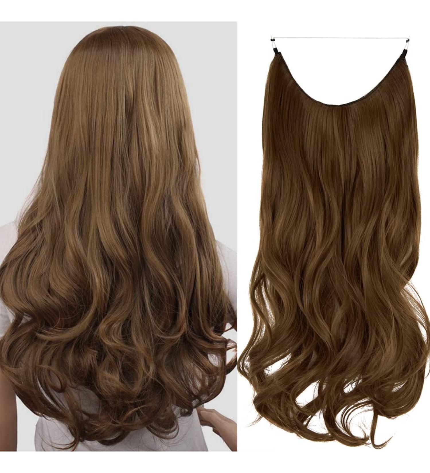 OMGREAT Ombre Halo Hair Extensions 18 Inch Wavy Curly Synthetic Hair - Light Chestnut Brown - Buy Online on SooperMarket.com