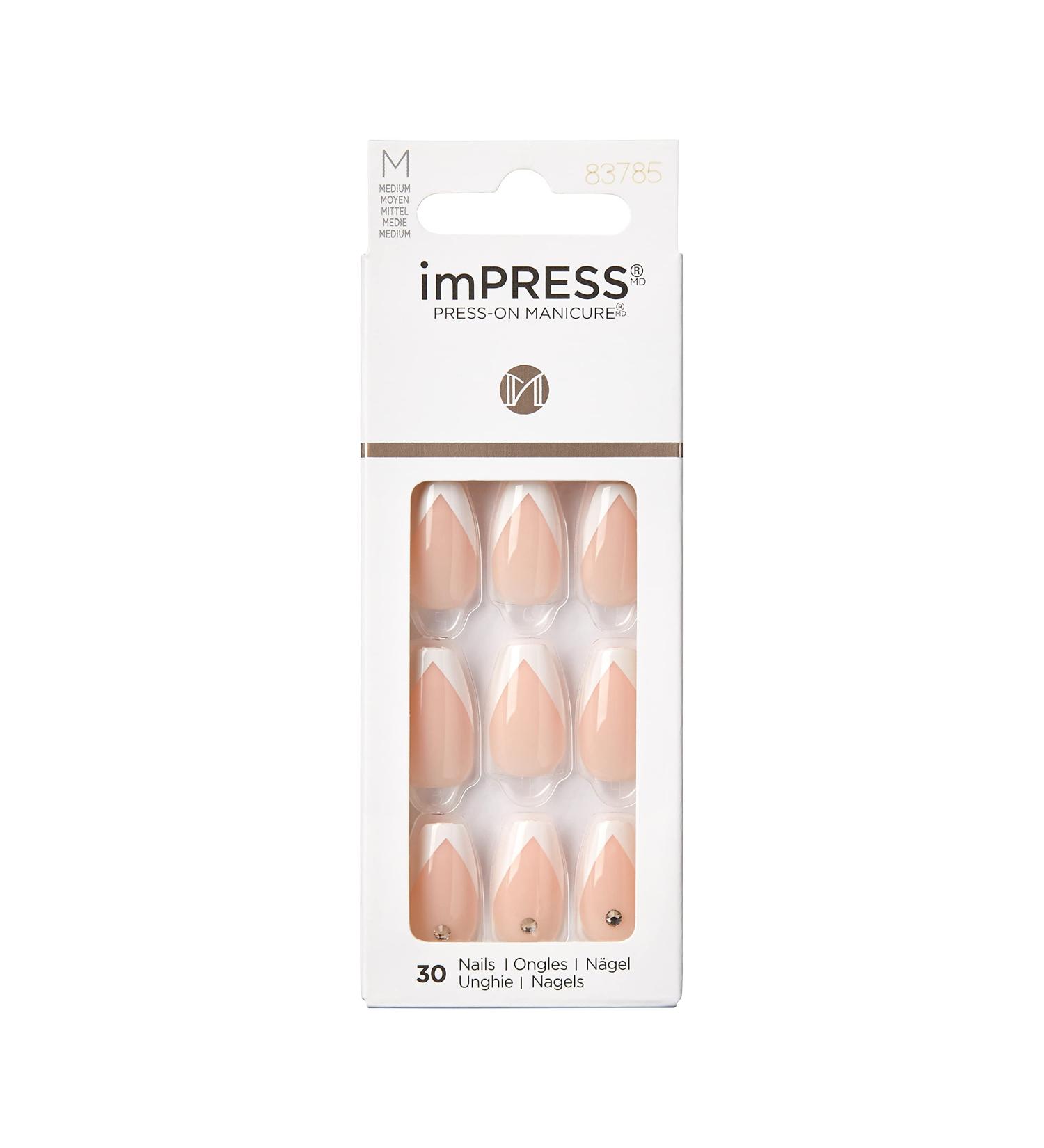 KISS imPRESS So French Press-On Manicure Nail Kit | PureFit Technology | Medium Length Nails | Includes Prep Pad, Mini Nail File, Cuticle Stick | 30 Fake Nails - Buy Online on SooperMarket.com