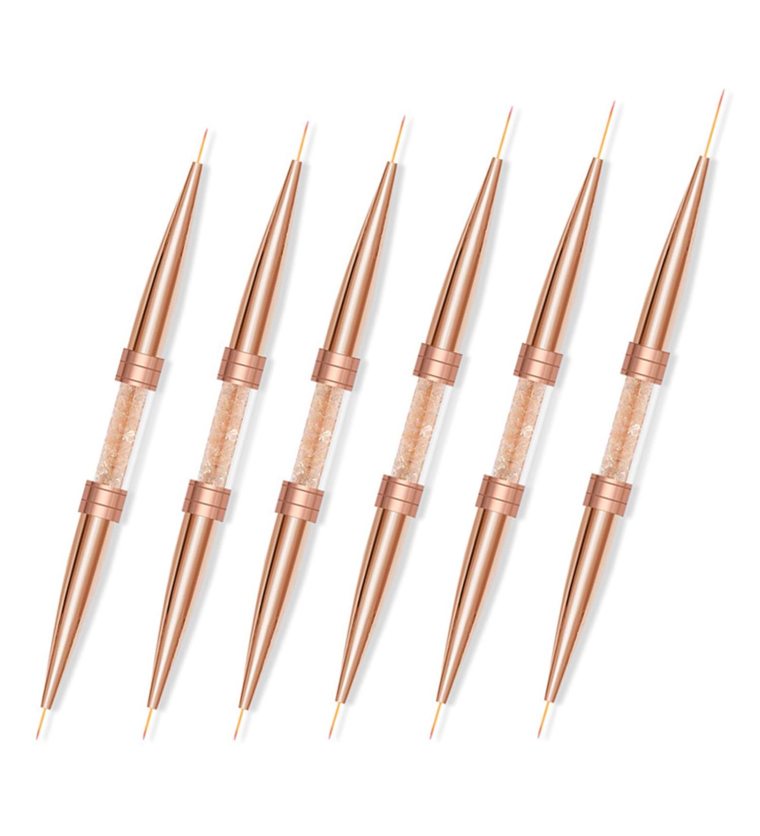 6pcs Professional Nails Art Brushes Set Double Ended Nail Striping Brush Thin Brushes For Gel Polish Pen Dotting Tool Drawing Small Details - Buy Online on SooperMarket.com