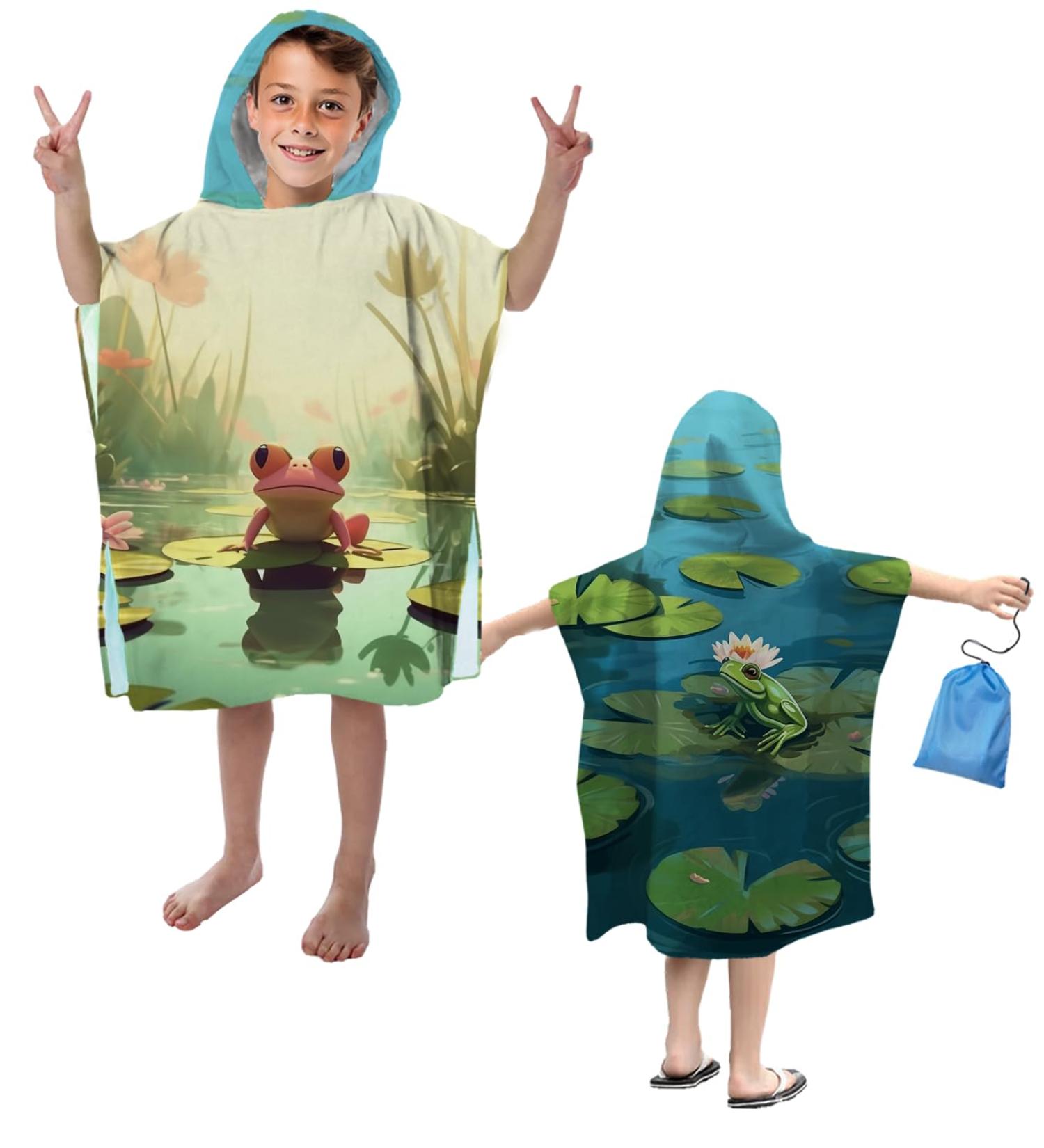 Aiorber Children's Bathing Poncho with Hood | 76x76cm Microfiber Towel | Ultra Soft & Absorbent Beach & Shower Towel | Perfect for Kids Ages 5-10 - Green Design - Buy Online on SooperMarket.com