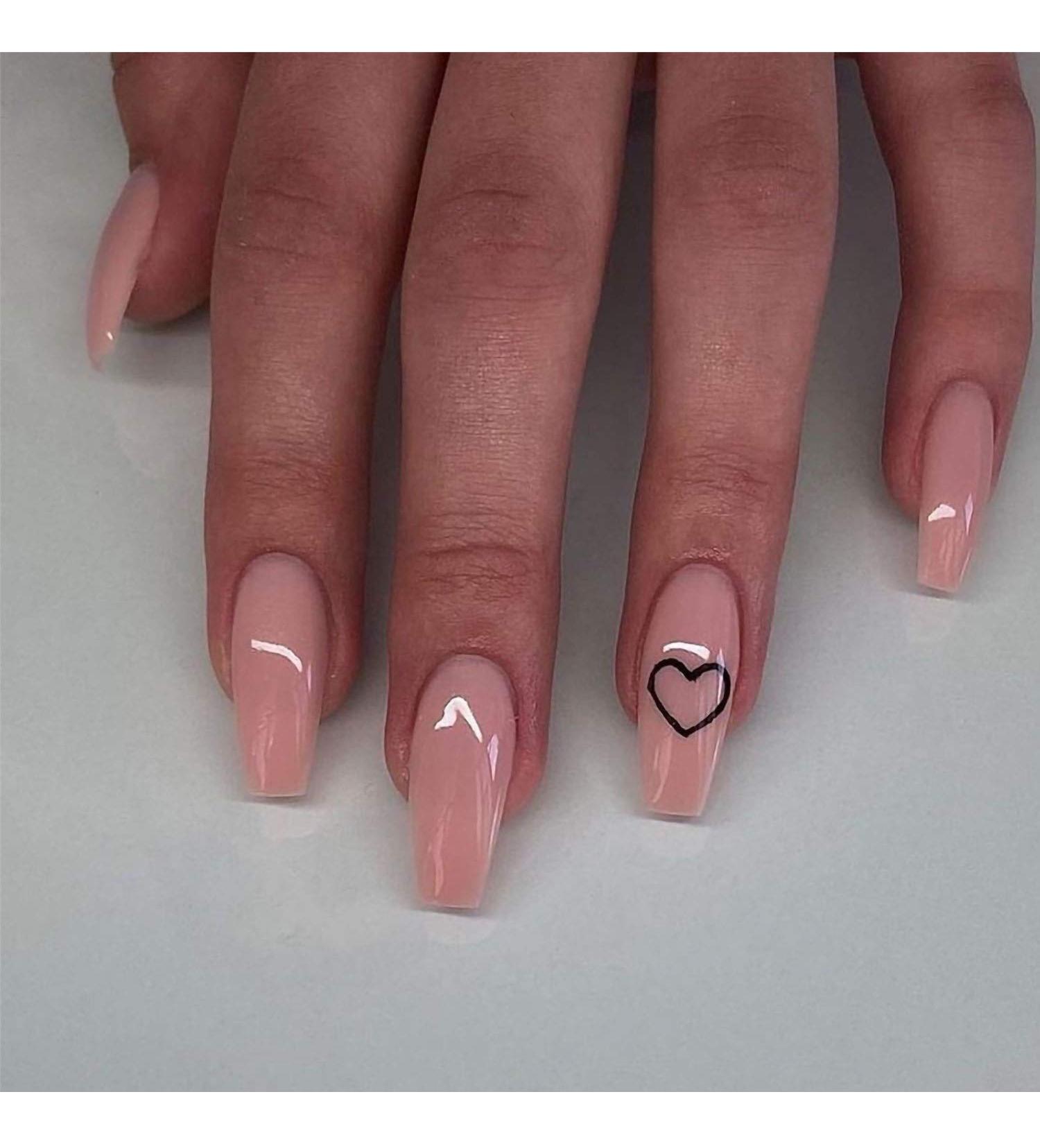 Rosa Heart False Nails | 24pcs Glossy Medium Coffin Press On Nails for Women & Girls - Perfect for Parties & Salons - Buy Online on SooperMarket.com