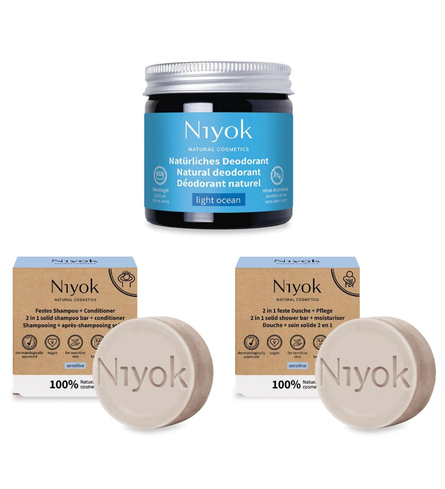 Natural Cosmetics 3-Pack Natural Deodorant Light Ocean 40ml Sensitive Shower Bar 80g and Sensitive Shampoo Bar 80g - Buy Online on SooperMarket.com