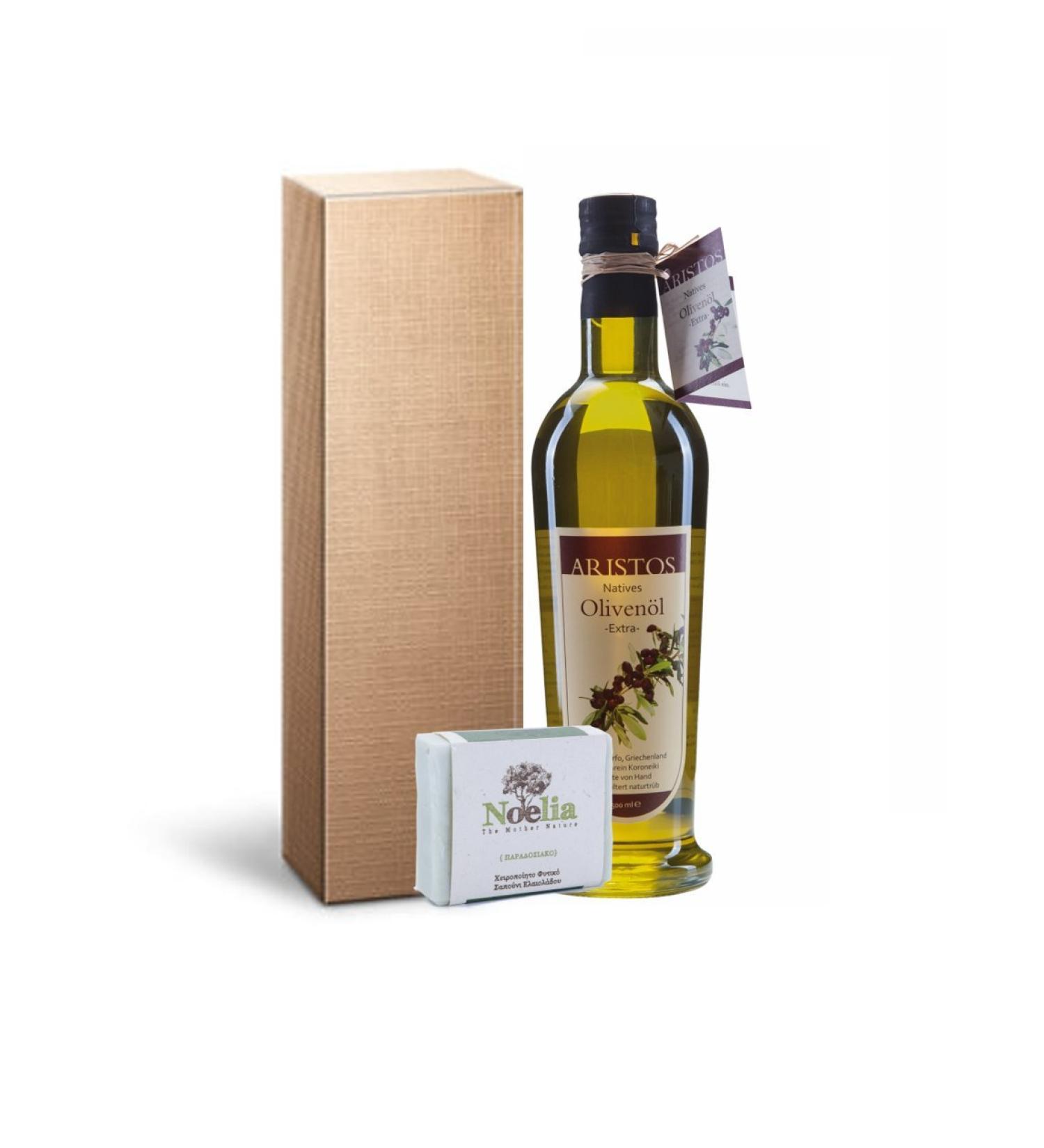 Vita Gift Box: Cold-Pressed Greek Olive Oil & Olive Oil Soap - 500ml | ARISTOS - Buy Online on SooperMarket.com