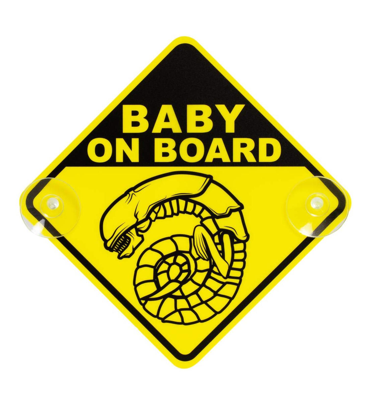 Getdigital Chestburster Baby on Board Sign - Funny Alien Film Warning - Yellow Child Safety Sign with Suction Cups - 16x16 cm - Buy Online on SooperMarket.com