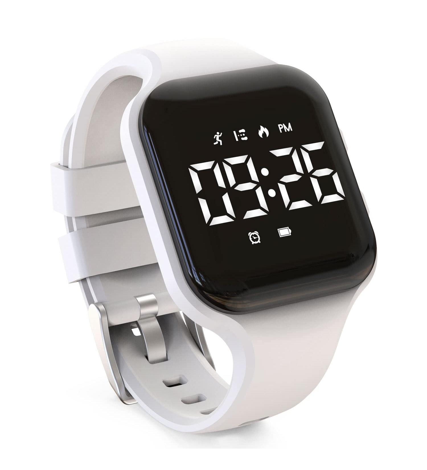 Kids Led Pedometer Watch   Digital Steps Tracker   Non-Bluetooth  Vibrating Alarm Clock  Stopwatch  Great Gift for Children Teens Girls Boys Square- White - Buy Online on SooperMarket.com