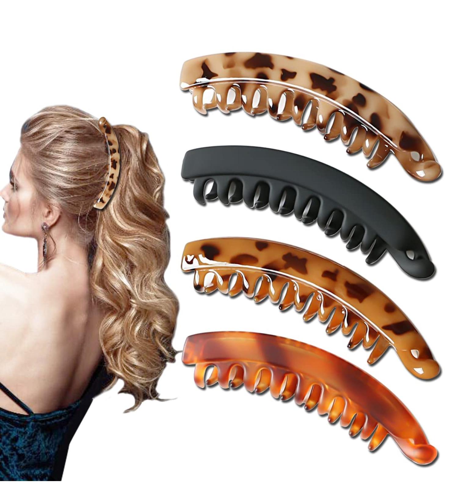 Aaiffey Banana Hair Clips for Women - Classic Double Comb Clips Leopard Print Ponytail Holder - Pack of 4 - Buy Online on SooperMarket.com