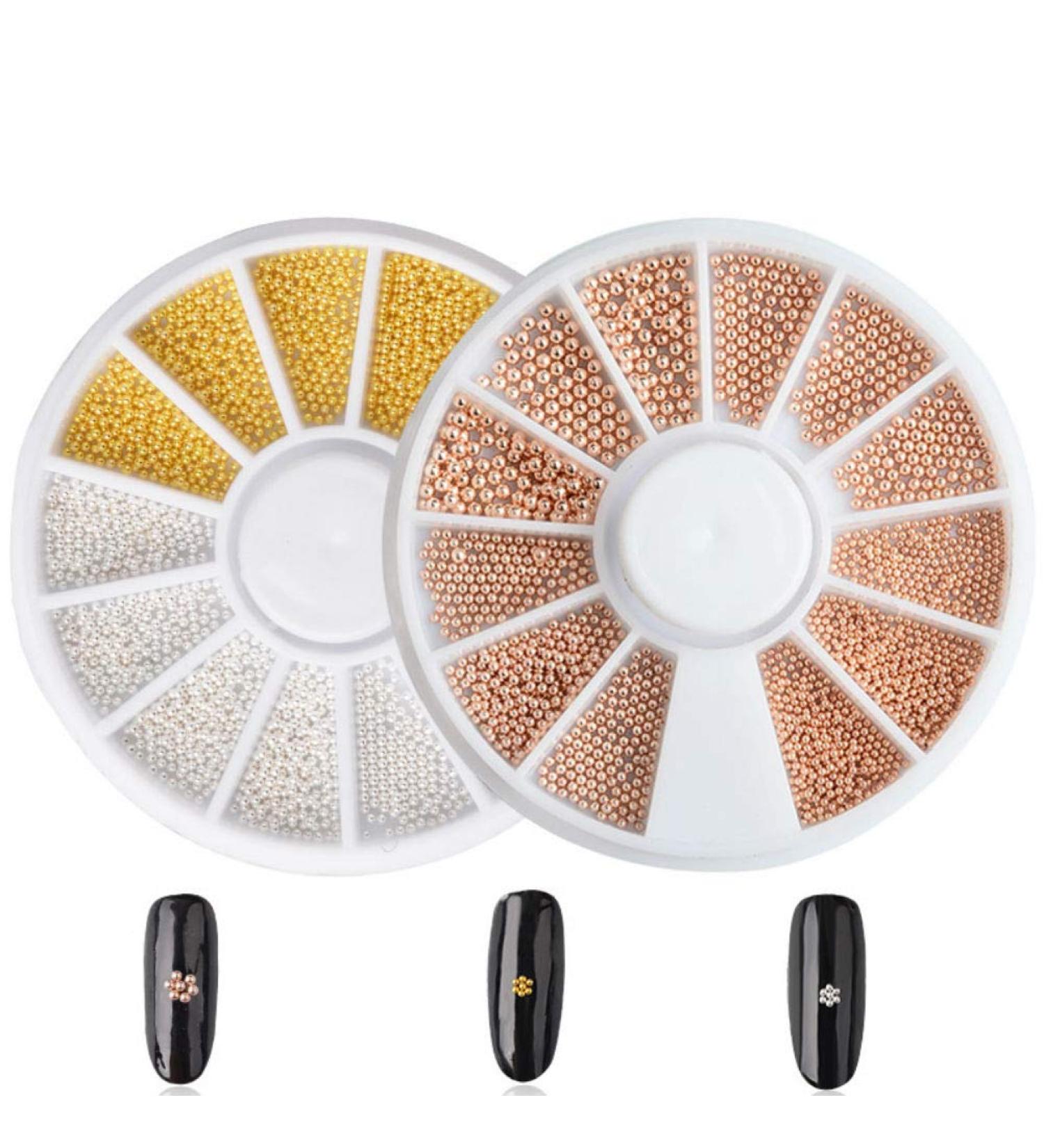 Aysekone Nail Steel Pearls and Studs Set - Fashion Gold, Silver, Rose Gold Nail Art Decorations - 2 Boxes Nail Tools - Buy Online on SooperMarket.com