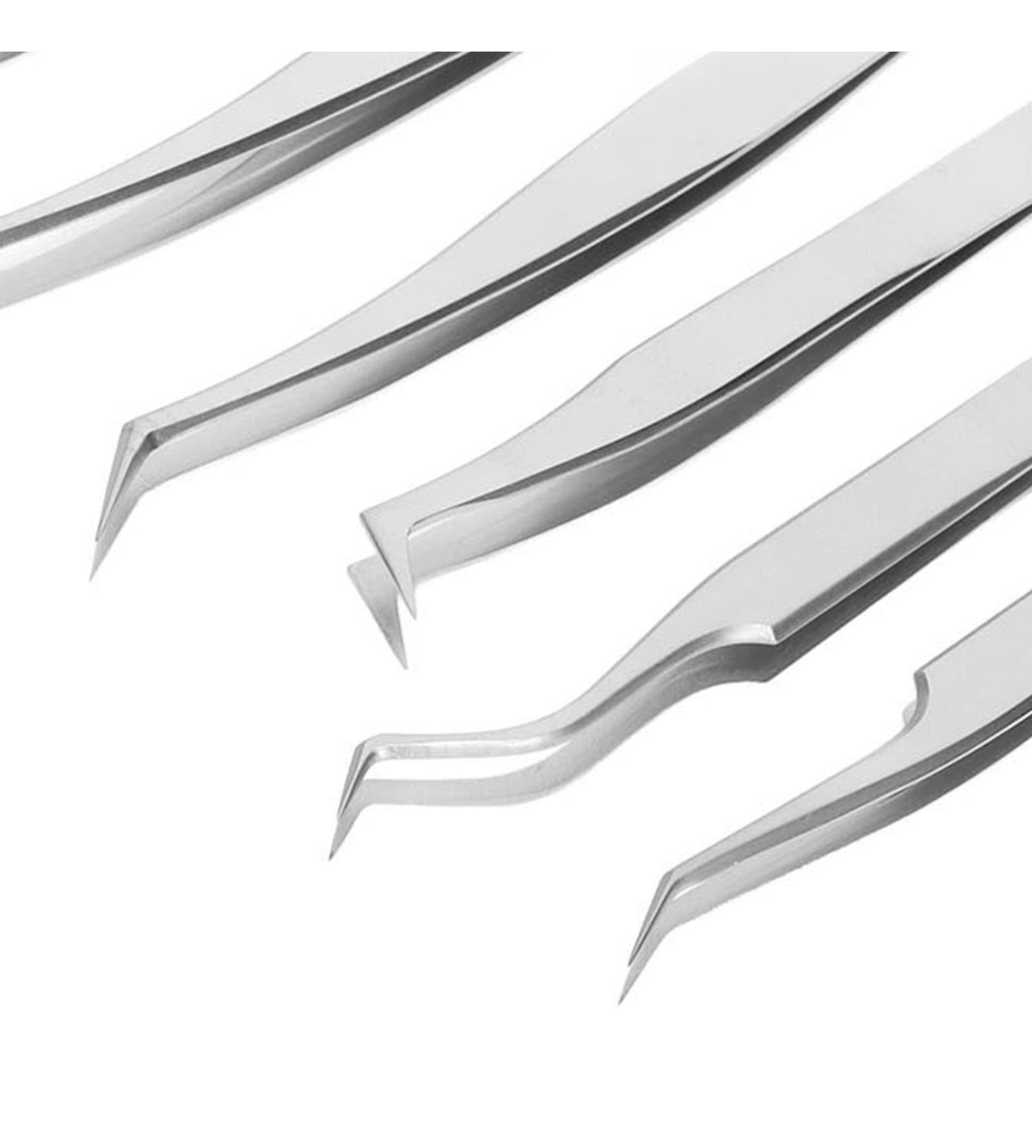 Stainless Steel 8-Part Eyelash Tweezers Set - Ergonomic Design & Fine Lace for Precision - Perfect for Eyelash Extensions - Buy Online on SooperMarket.com