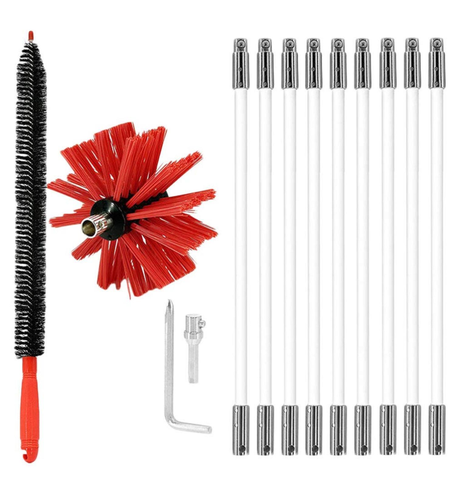 Electric Drill Chimney Brush Set - Lint Remover & Fireplace Cleaning Tool Accessories for Efficient Dryer Vent & Flue Cleaning (41x12cm - Buy Online on SooperMarket.com