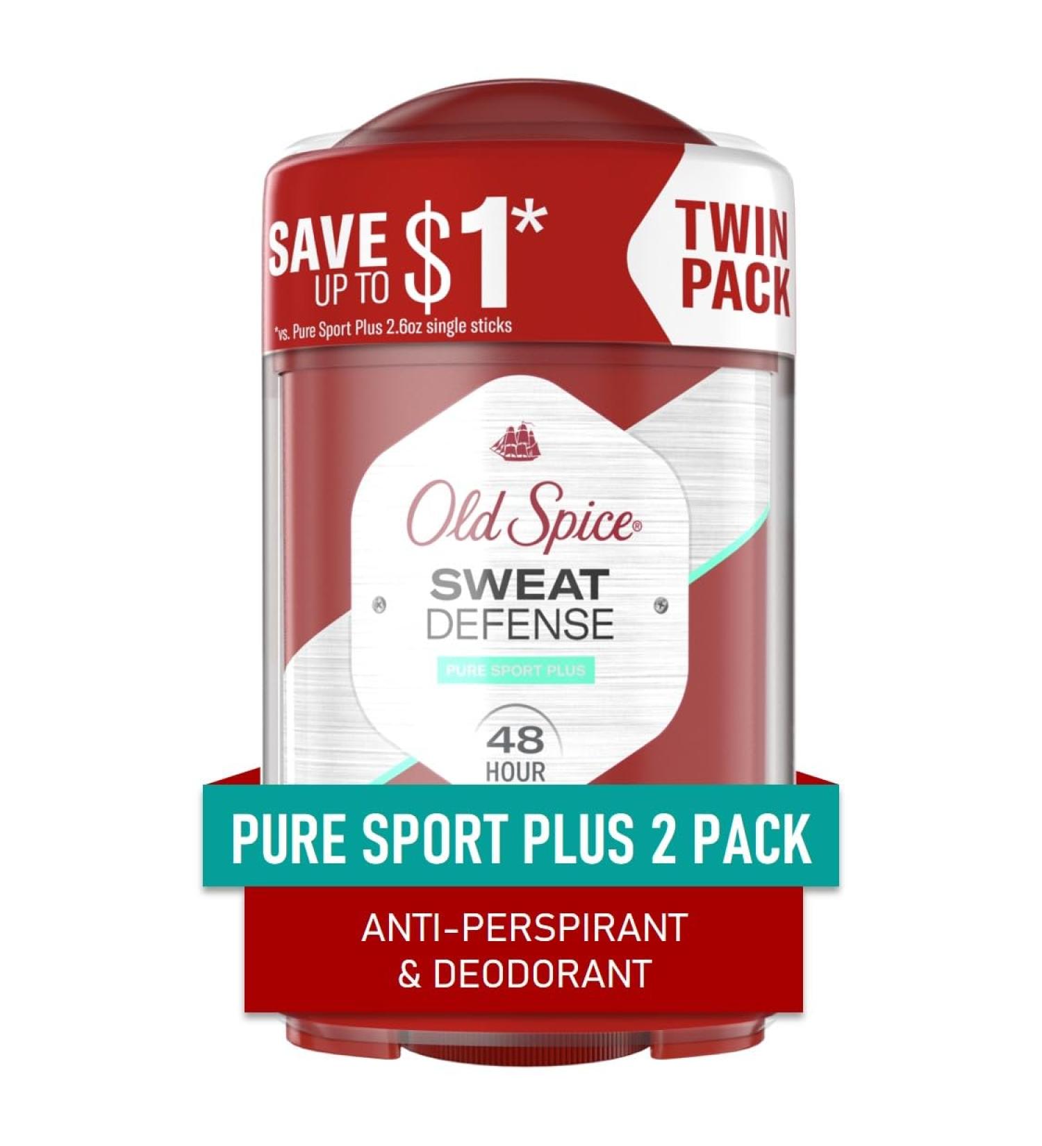 Old Spice Sweat Defense Anti-Perspirant Deodorant for Men - Triple Protection Pure Sport Plus Scent (2 Pack - Buy Online on SooperMarket.com