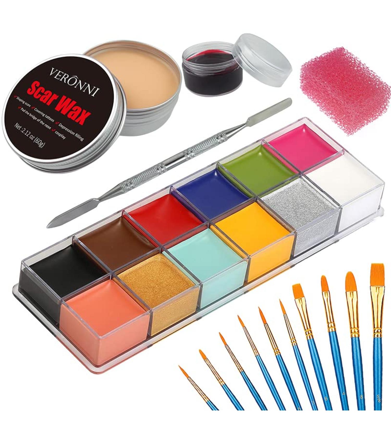 VERONNI 6PCS SFX Makeup Kit - Halloween Face Body Paint Oil with Special Effects Wound Scar Wax, Fake Scab Blood, Brushes, Sponge - Buy Online on SooperMarket.com