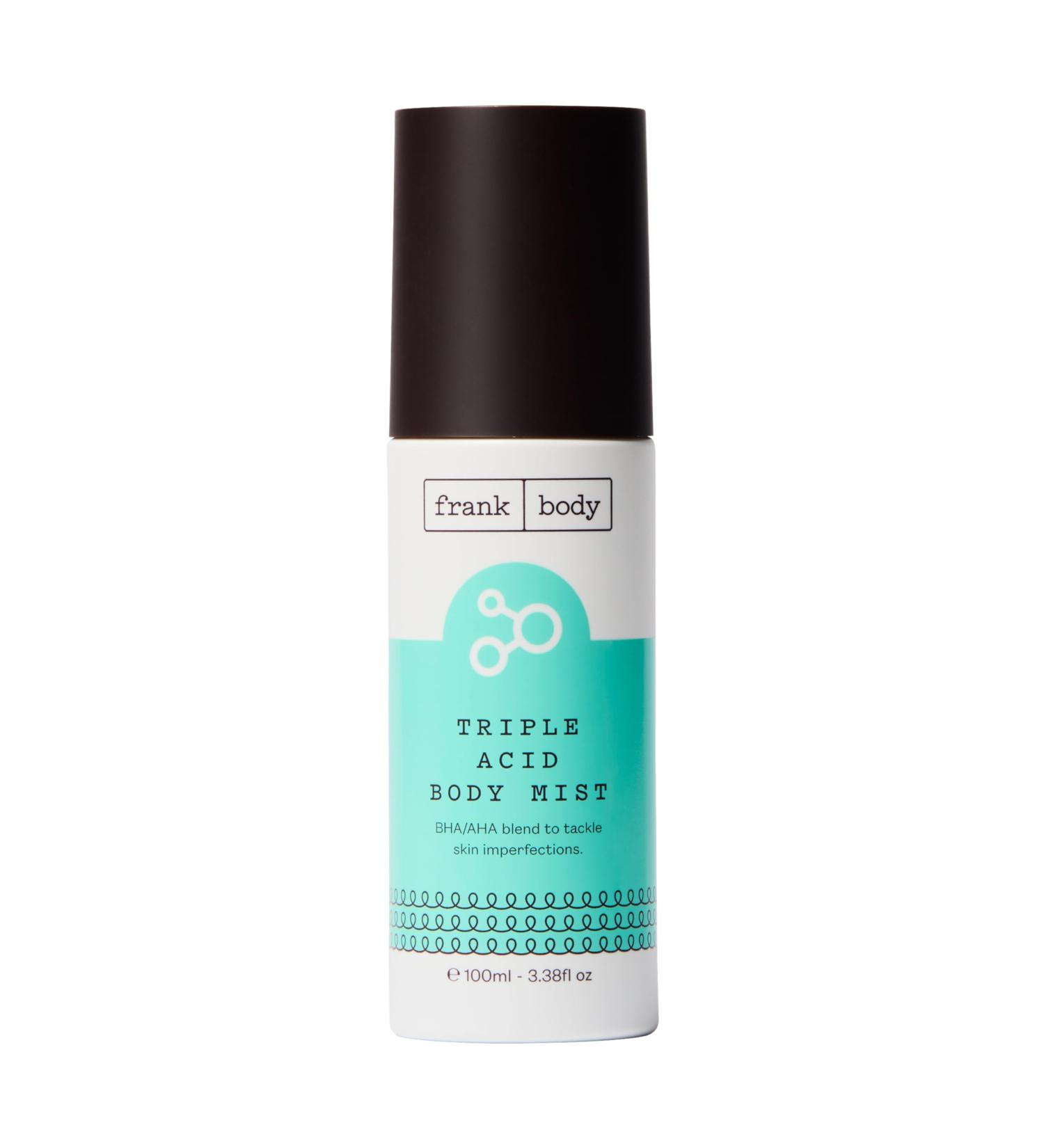 frank body Triple Acid Body Mist | Vegan Cruelty Free AHA/BHA Treatment | Tackle KP & Body Breakouts with Glycolic Acid & Salicylic Acid | 3.38 fl oz / 100 mL - Buy Online on SooperMarket.com