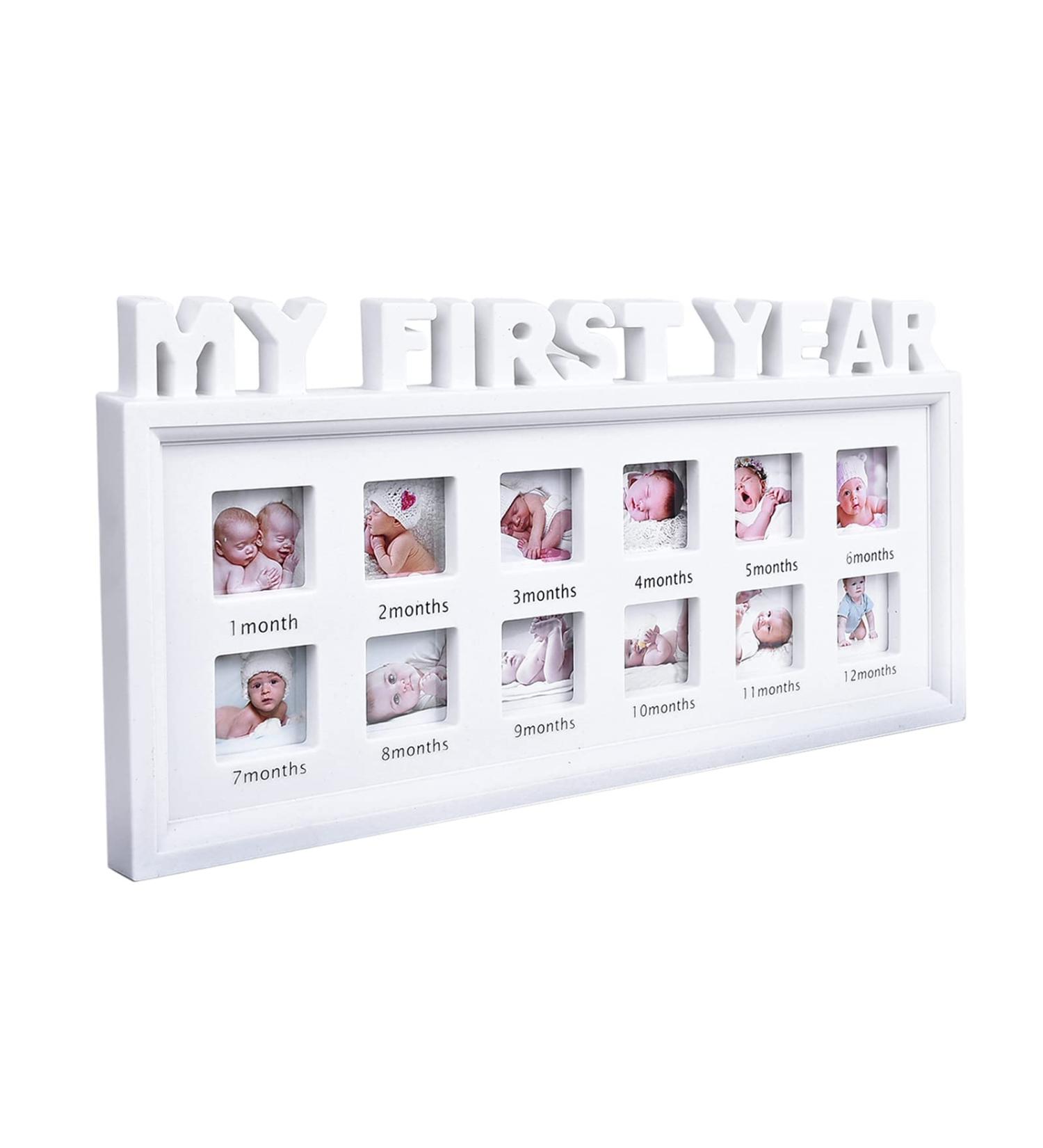 Baby's First Year Photo Frame - Newborn Keepsake for 12 Months, Nursery Decor and Mother's Day Gift in White - Buy Online on SooperMarket.com