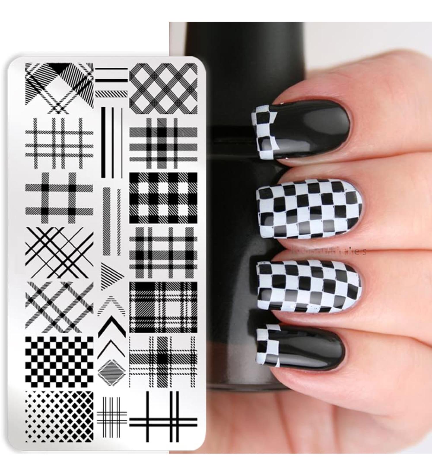 Nail Stamp Stainless Steel Nail Stamping Plate Snake Skin Image Printing Stainless Steel Stencil Nail Art Stamp Templates Animal Flower Pattern Nail Stamping Plates (Geometric Plaid Stripe Line) - Buy Online on SooperMarket.com