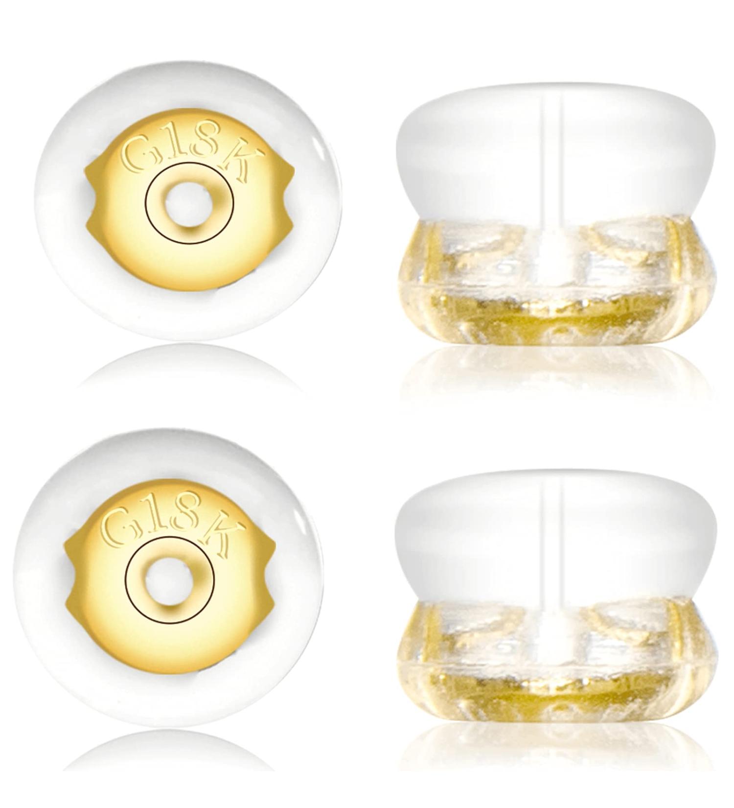 18K Gold Silicone Earring Backs for Heavy Earrings - Secure Locking, Hypoallergenic, Soft Clear Backs for Adults & Kids - Buy Online on SooperMarket.com