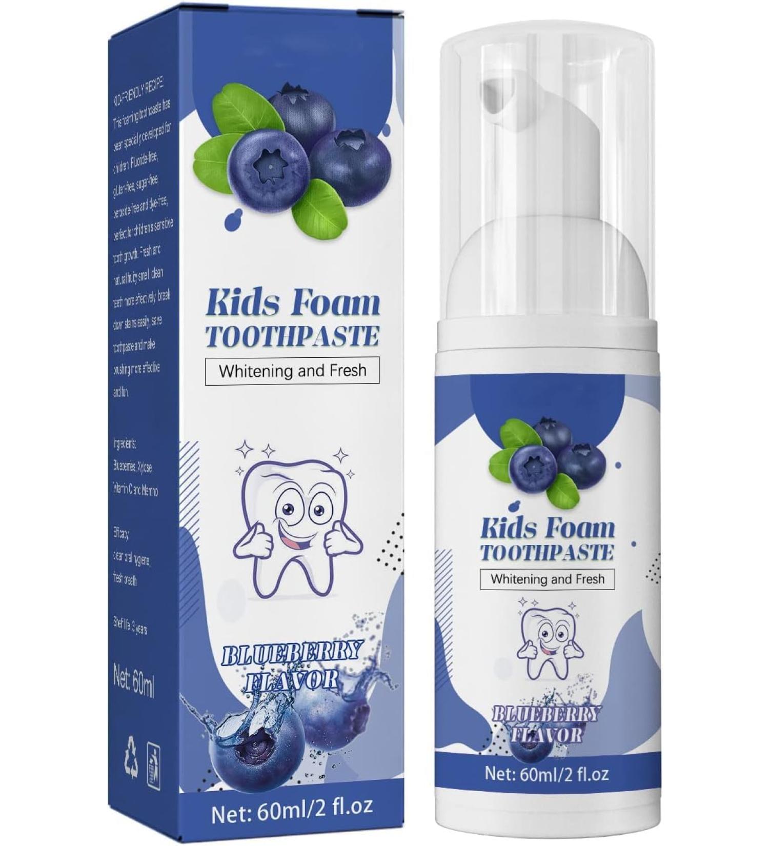 Foam Toothpaste for Kids - Low Fluoride Blueberry Flavor 60G | Fun Dental Care for Children 3+ | Foaming Toothpaste & Mouthwash - Buy Online on SooperMarket.com