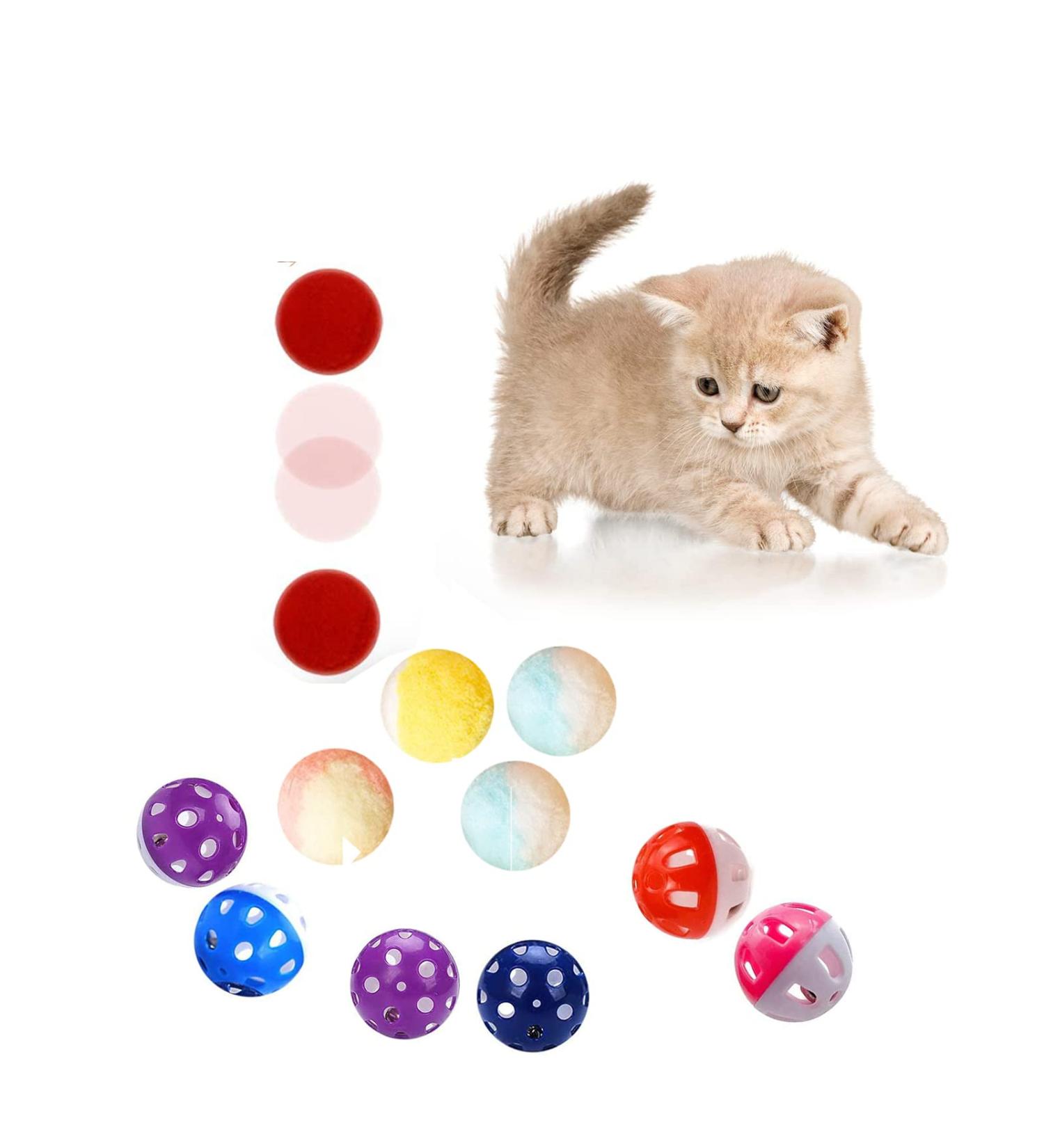 QIODAZOO 12PCS Cat Toy Balls 6 PCS Cat Bell Ball and 6 PCS Cat Soft Ball for Kitten Cat Interacitve Indoor Colorful Toy (Random Color) - Buy Online on SooperMarket.com
