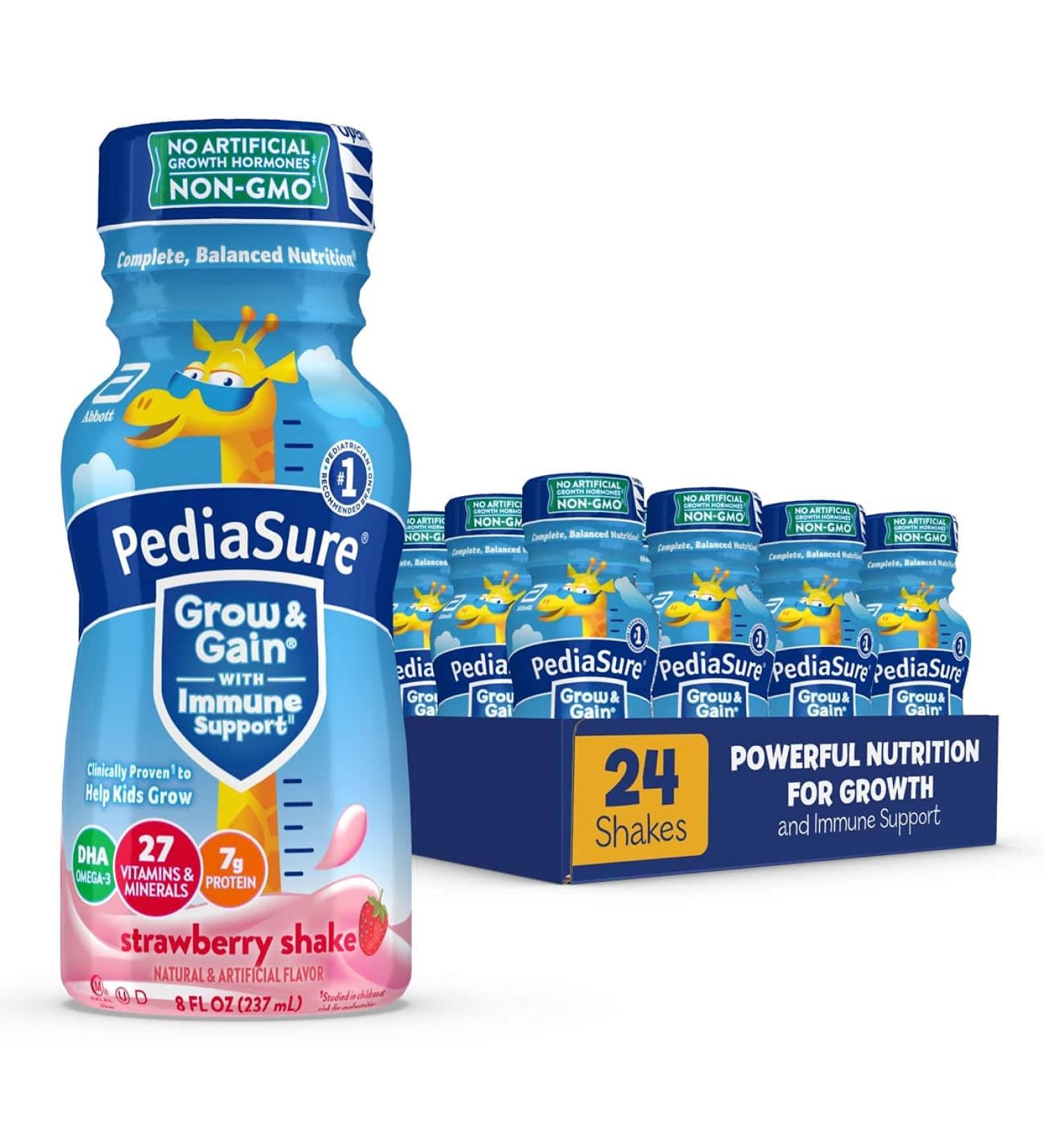 PediaSure Grow & Gain with Immune Support Kids Protein Shake 27 Vitamins and Minerals 7g Protein Helps Kids Catch Up On Growth Non-GMO Gluten-Free Strawberry 8-fl-oz Bottle 24 Count - Buy Online on SooperMarket.com
