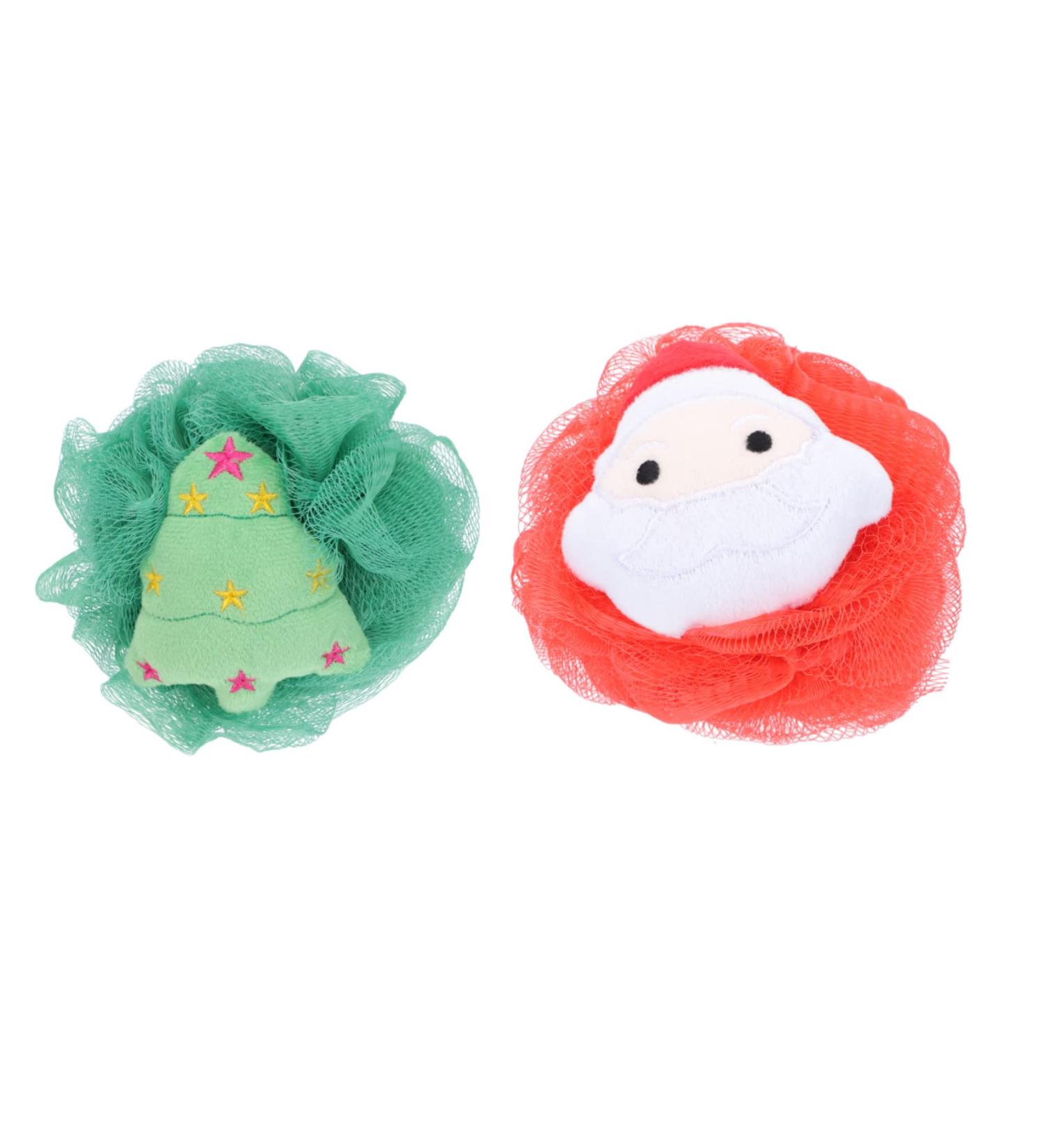 2pcs Christmas Bath Loofah Balls - Exfoliating Mesh Body Scrubber & Sponge for Shower - Fun Cartoon Design - Buy Online on SooperMarket.com