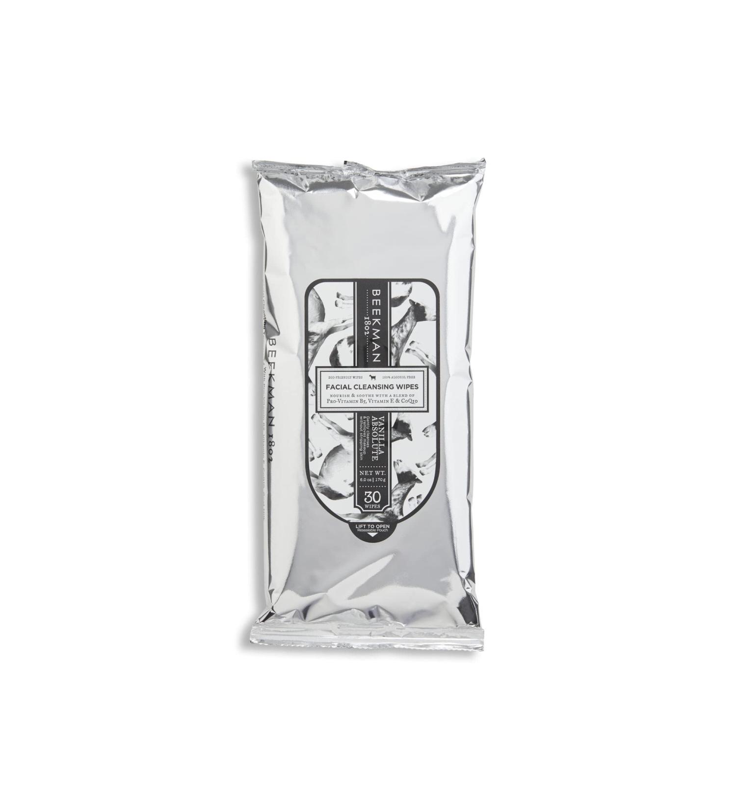 Beekman 1802 Face Wipes - 30 Count with Goat Milk, Aloe, Vitamin E & CoQ10 - Alcohol-Free, Biodegradable, Cruelty-Free - Vanilla Absolute - Buy Online on SooperMarket.com