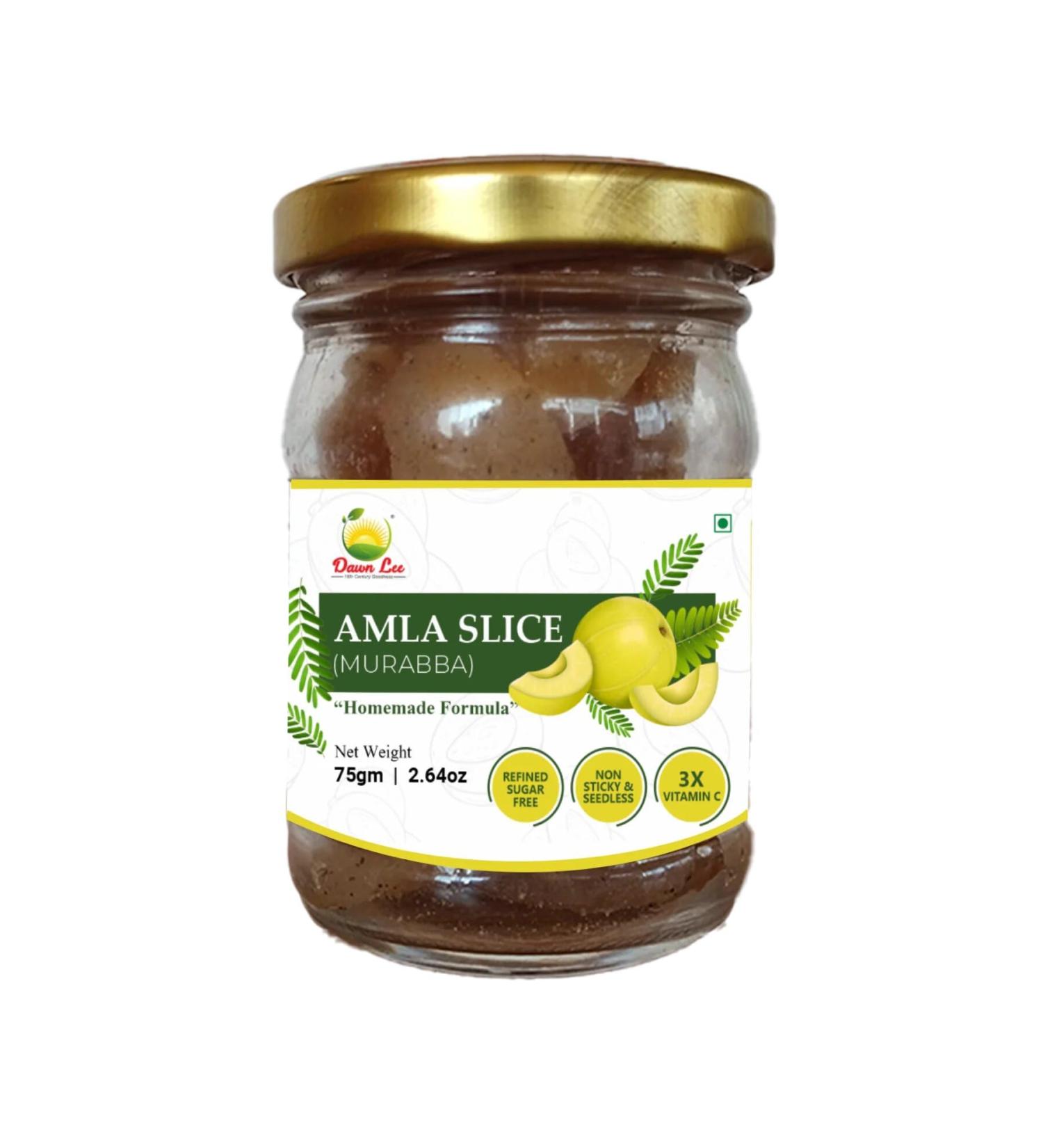 Dawn Lee( 18th Century Goodness ) Dawn Lee Amla Slice-Murabba-Pure Homemade-Natural Tasty- for Cravings- Traditional- Non Sticky and Seedless-3X Vitamin C-Marmalade Like Jam-Refined Sugar Free-75 GM - Buy Online on SooperMarket.com