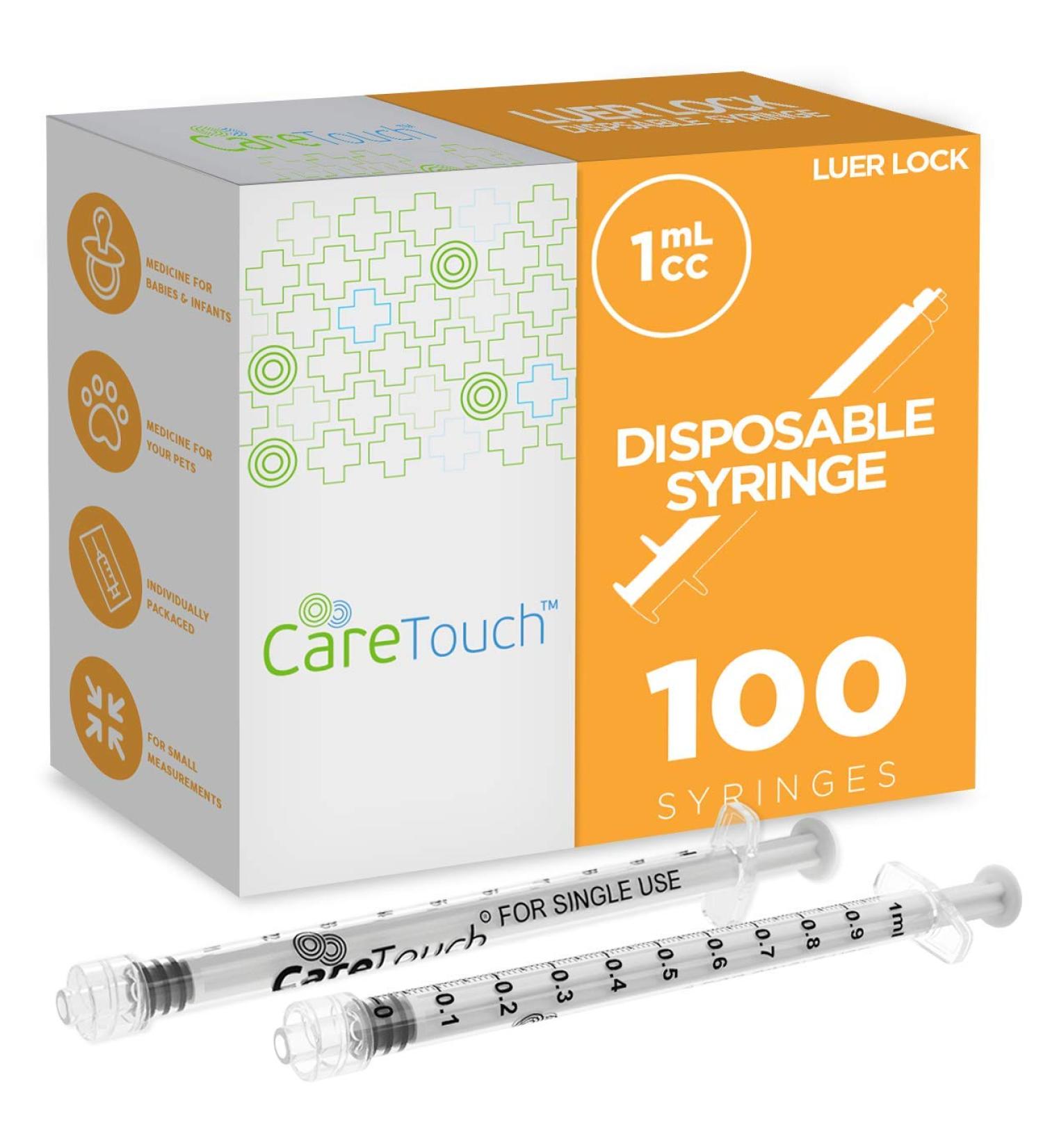 Care Touch 1ml Syringe with Luer Lock Tip - 100 Count - Ideal for Feeding Tubes and Home Care - Needle-Free - Buy Online on SooperMarket.com