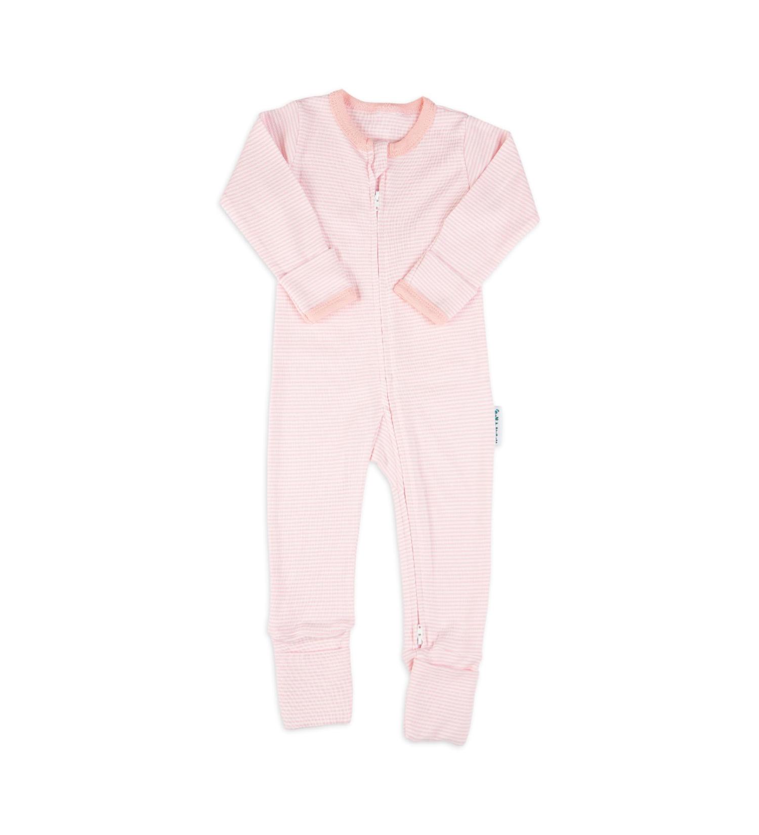 100% Cotton Double Zip Baby Sleepsuit Romper, Pink Stripe, 3-6 Months - Gender Neutral Footless Onesie with Fold Over Cuffs - Buy Online on SooperMarket.com