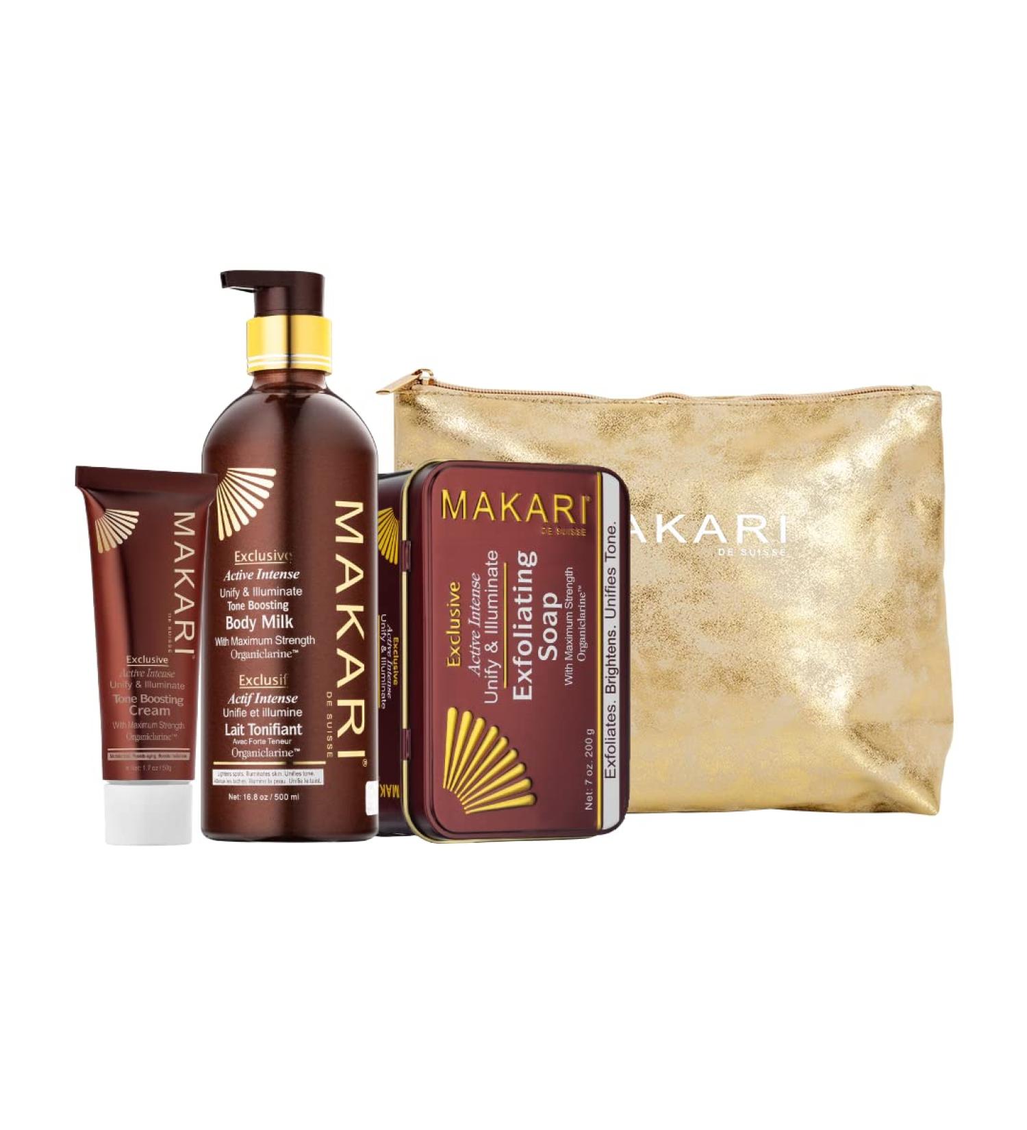 Buy MAKARI Exclusive 3 Piece Skincare Gift Set - Exfoliating Soap Body Milk & Face Cream with Organiclarine | Ideal for All Skin Types | Botanical Self Care Kit for Women - Buy Online on SooperMarket.com