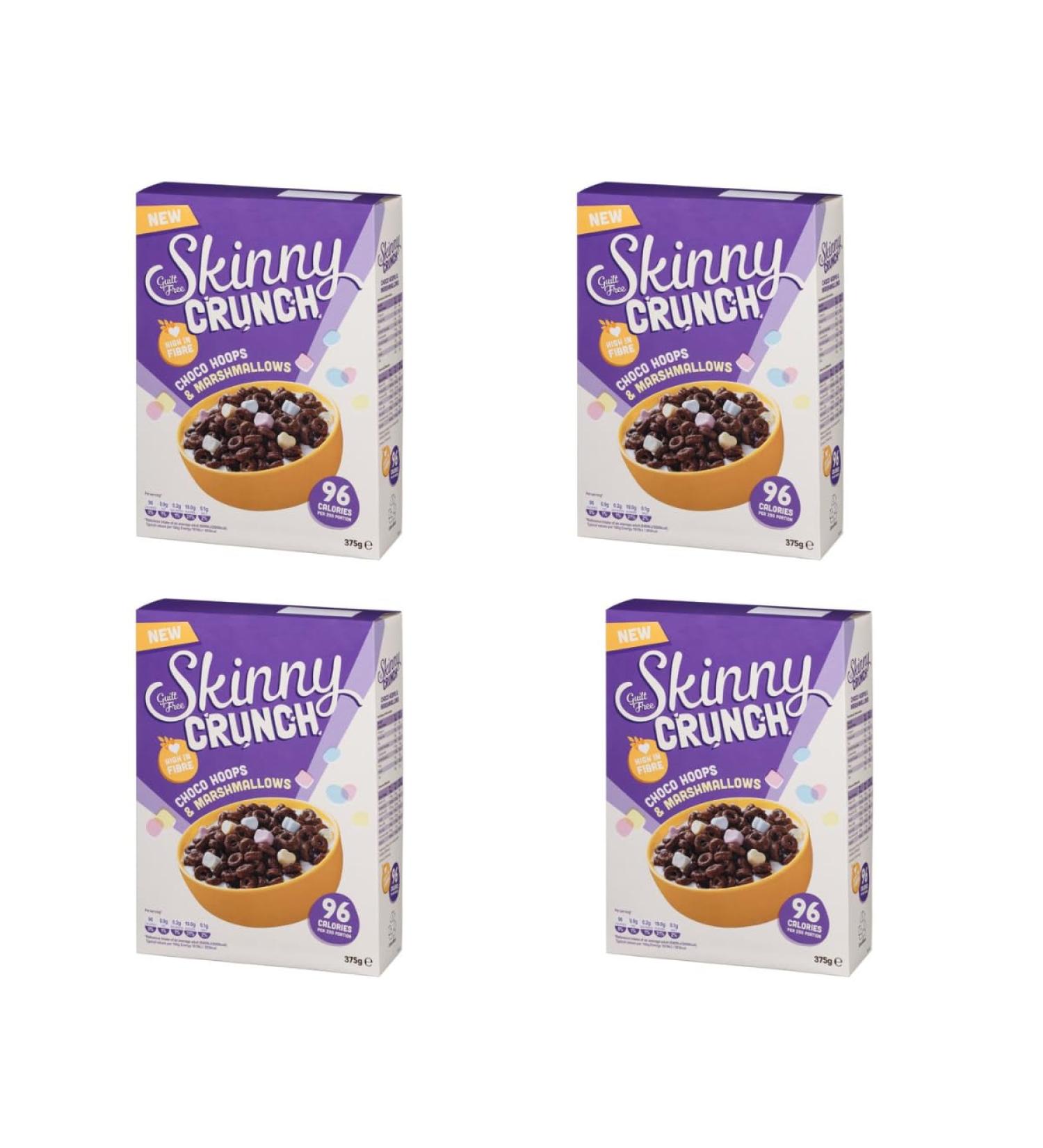 Skiny Crunch Cereal Choco Hoops & Marshmallows 375g - A Tongue Tinglingly Different Way To Start Your Day - Pack of 4