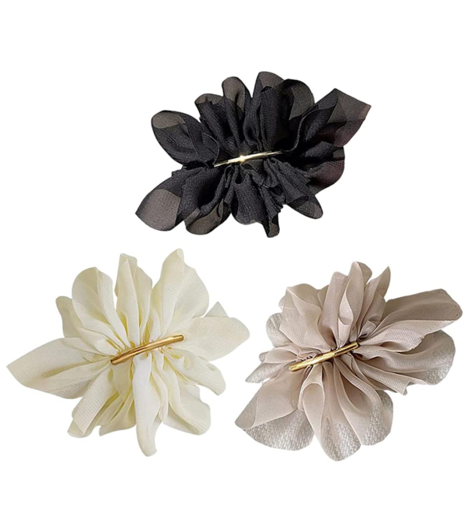 Chiffon Flower Hair Clips Set - 3PCS French Barrettes for Women and Girls in 3 Colors - Buy Online on SooperMarket.com