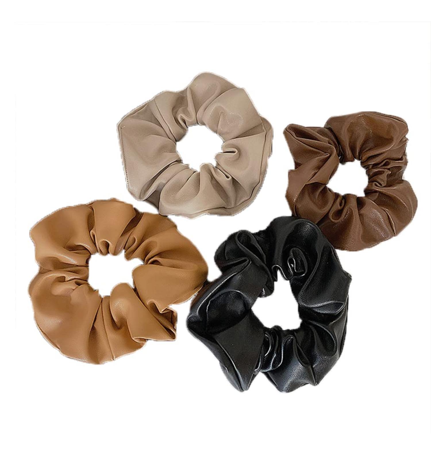 Soft Leather Big Hair Scrunchies for Women - 4 Pcs Ponytail Holders for Thick Hair - Buy Online on SooperMarket.com