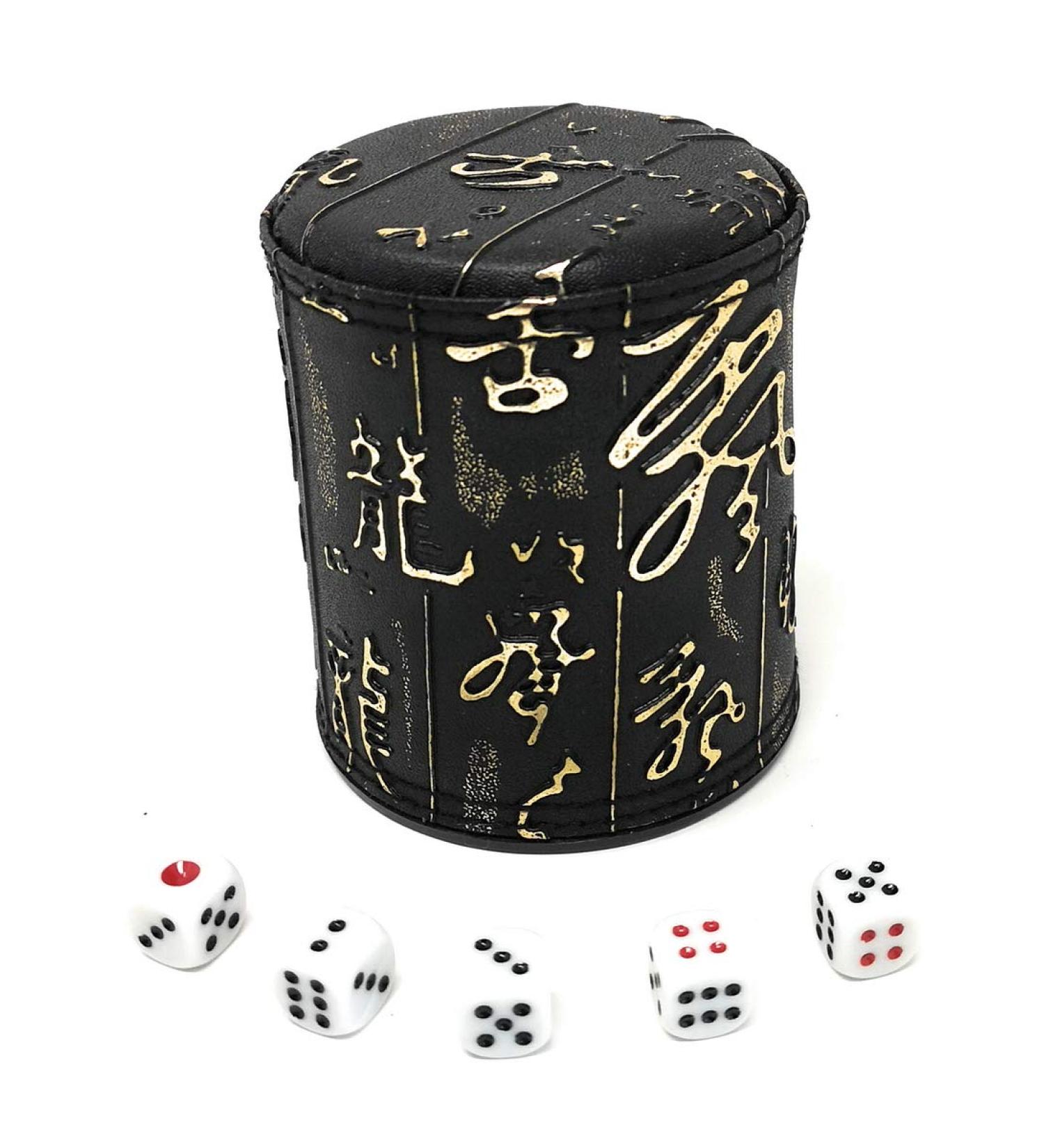 THY COLLECTIBLES PU Leather Dice Cup Set with 5 Dices - Chinese Calligraphy Design for Yahtzee, Craps, Backgammon - Professional Dice Shaker Cup - Buy Online on SooperMarket.com