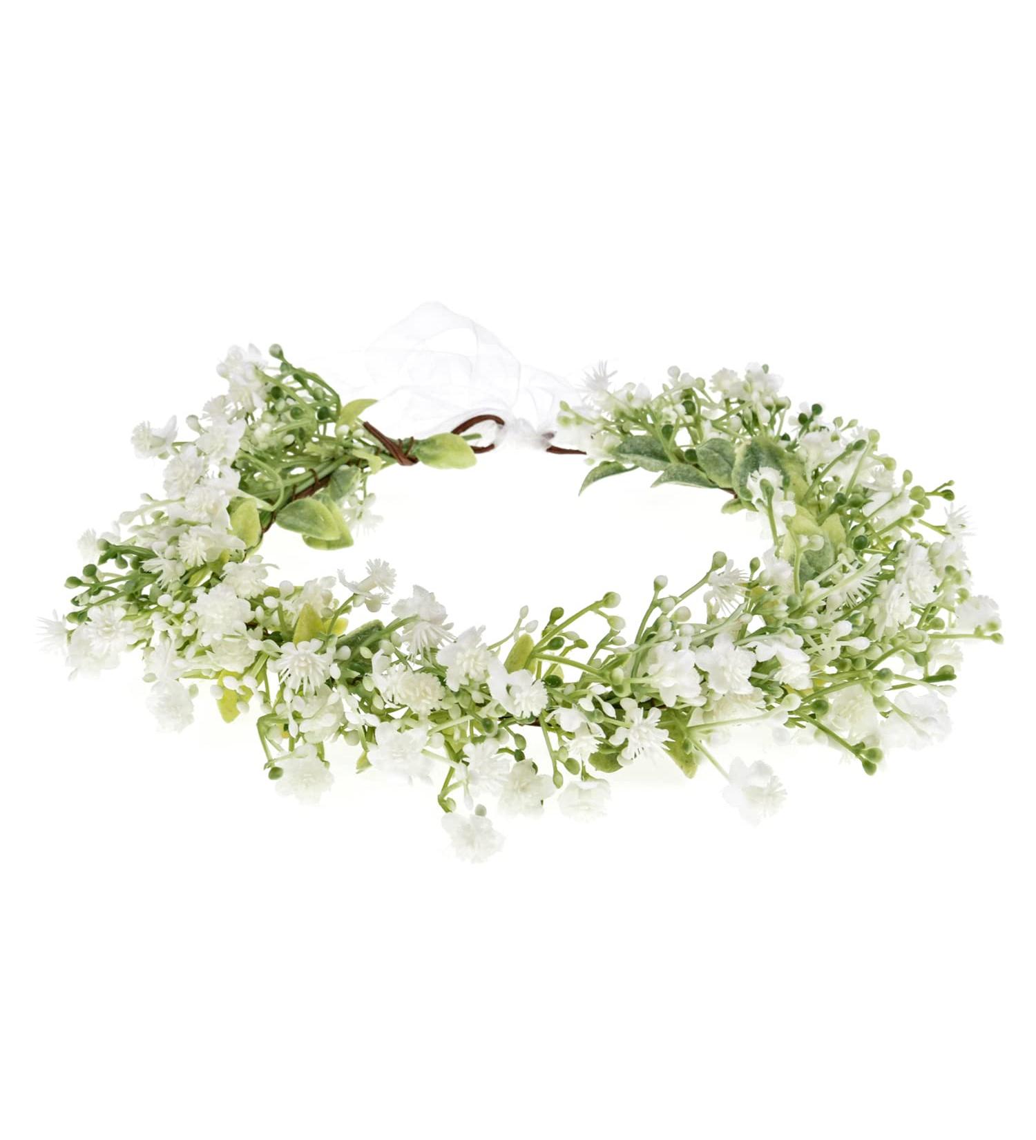 June Bloomy Bridal Flower Crown - Rose Floral Headband for Women - Maternity Photo Prop/Baby Shower - White Leaf Hair Wreath - Buy Online on SooperMarket.com