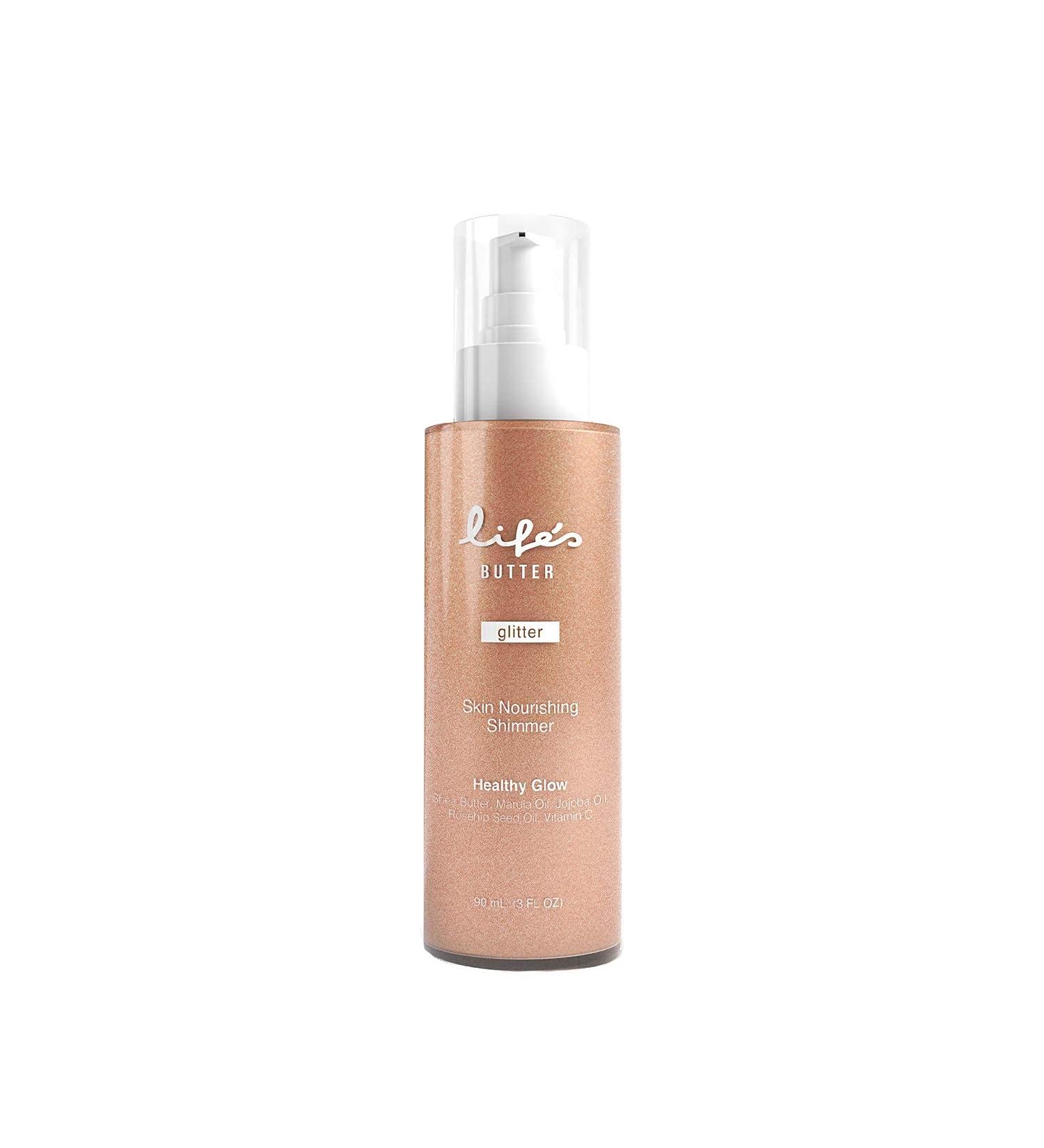 Luxurious Face & Body Shimmer Infused with Shea Butter, Marula Oil, Jojoba Oil, and Vitamin C for Healthy Glowing Skin | Waterproof Moisturizing Formula | Glistening Bronze | 3 fl oz - Buy Online on SooperMarket.com