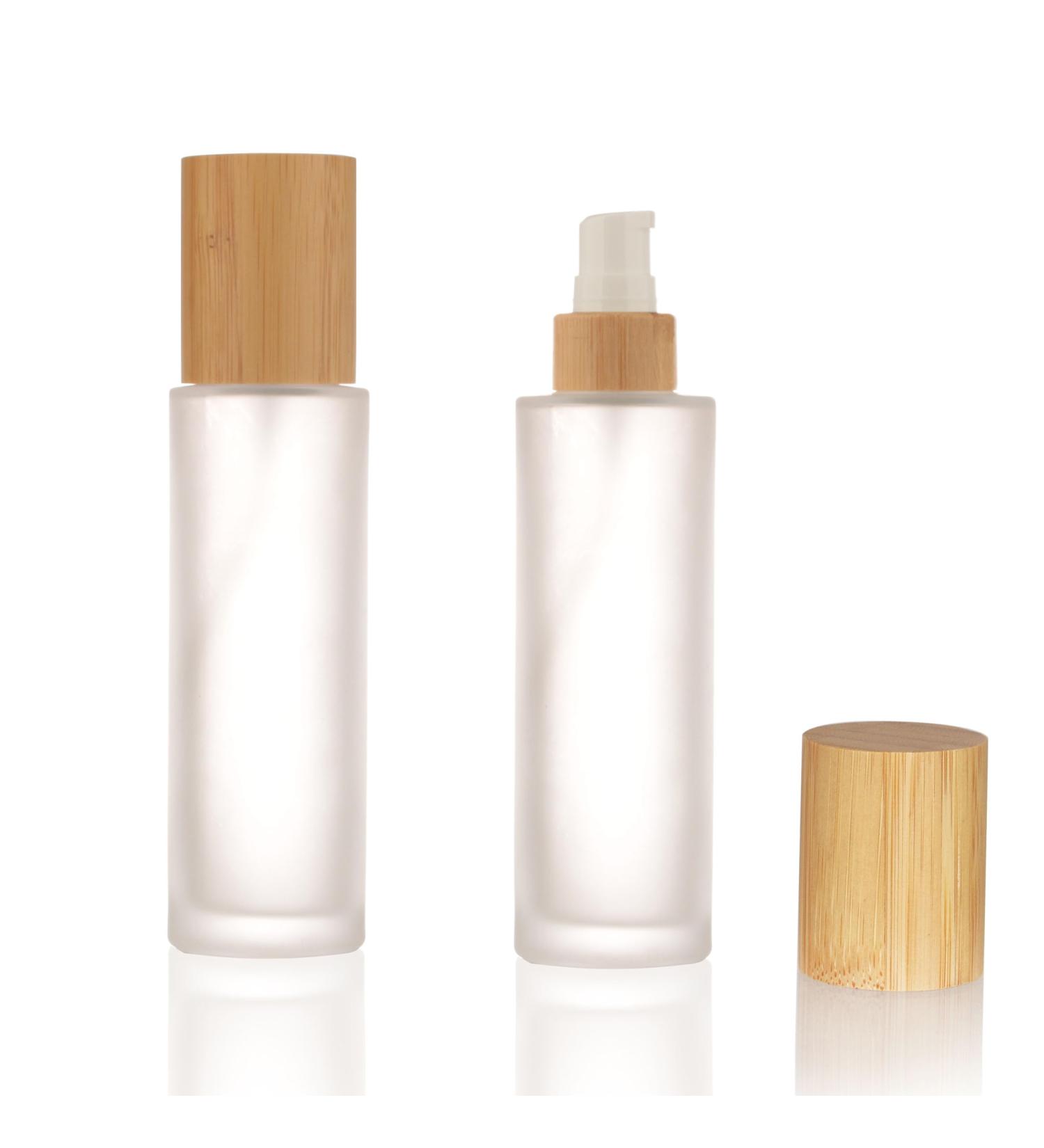 Cosidea 100ml Refillable Bamboo Lid Glass Bottles | Lotion Pump & Travel Containers for Cosmetics - Buy Online on SooperMarket.com