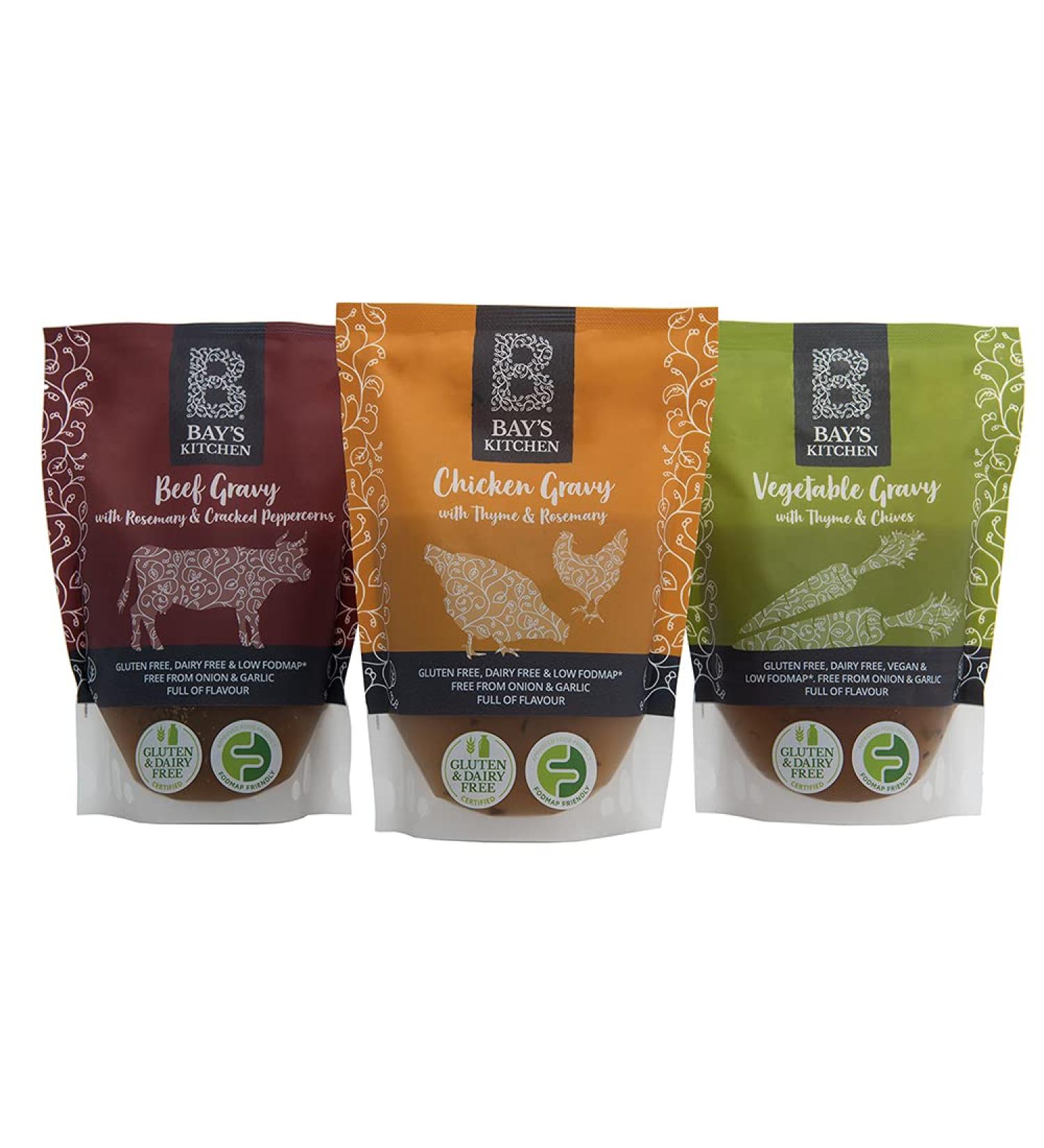 Bay's Kitchen 3 Gravy Selection - Beef, Chicken, and Vegetable Gravy | Gluten-Free, Dairy-Free, Low Fodmap - Buy Online on SooperMarket.com