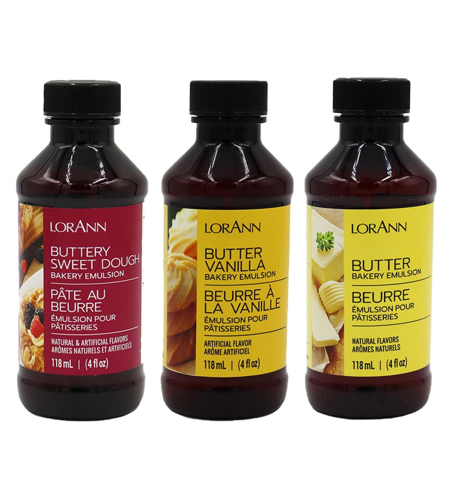 LorAnn Bakery Emulsion 3 Pack - Buttery Sweet Dough, Vanilla, and Butter - 4oz Bottles - Buy Online on SooperMarket.com