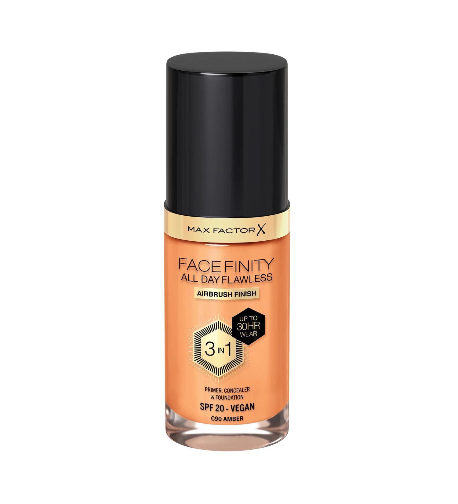 Max Factor Facefinity 3-in-1 All Day Flawless Liquid Foundation SPF 20 - 90 Amber 30ml (Pack of 1) - Buy Online on SooperMarket.com