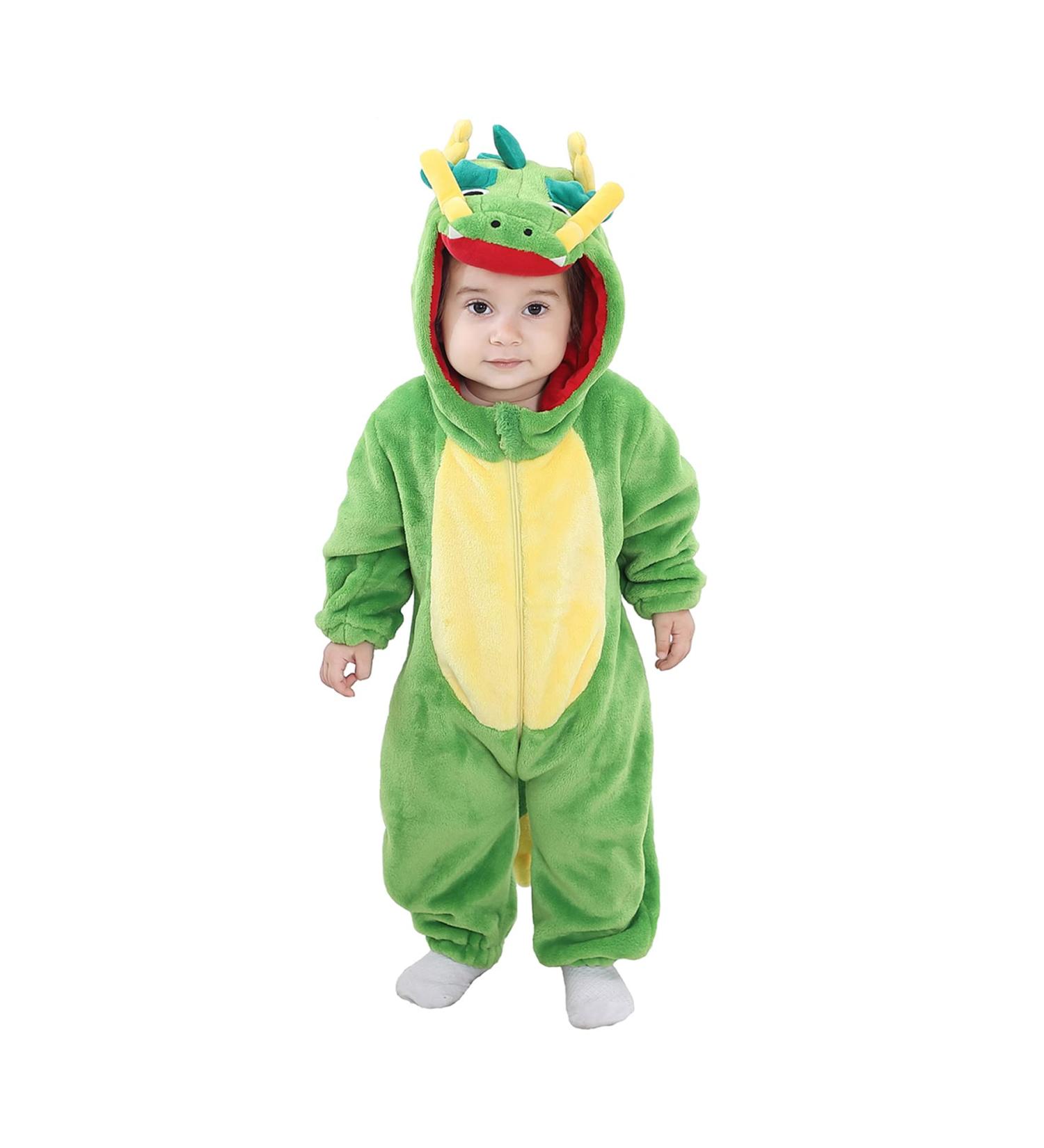 Doladola Unisex Baby Dragon Romper | Hooded Cartoon Animal Jumpsuit for Infants 0-3 Months - Buy Online on SooperMarket.com
