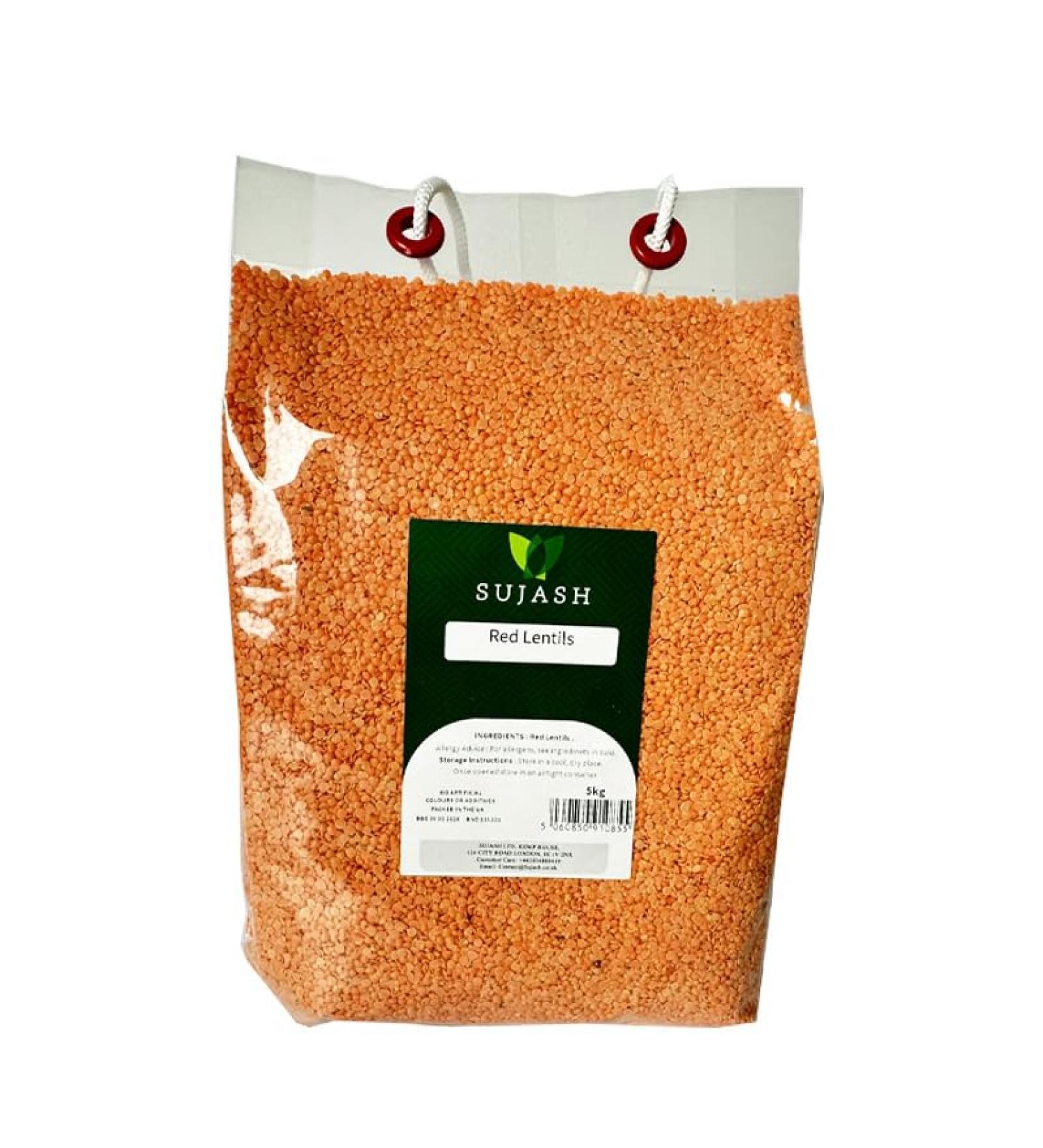 SUJASH Dried Red Split Lentils | Masoor Dal - 5Kg