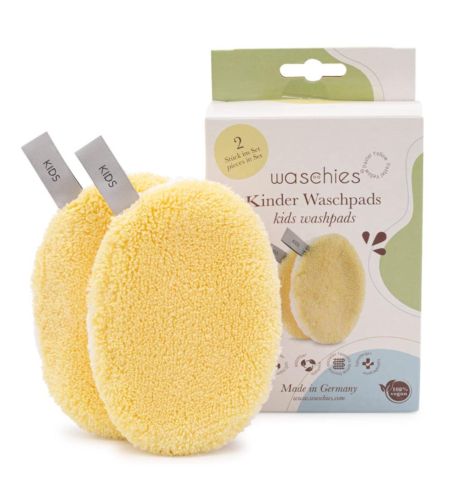 Waschies Kids Washing Pads - Reusable Super Soft Skin-Friendly Baby Cleaners - Made in Germany Pastel Yellow - 2 Pack - Buy Online on SooperMarket.com