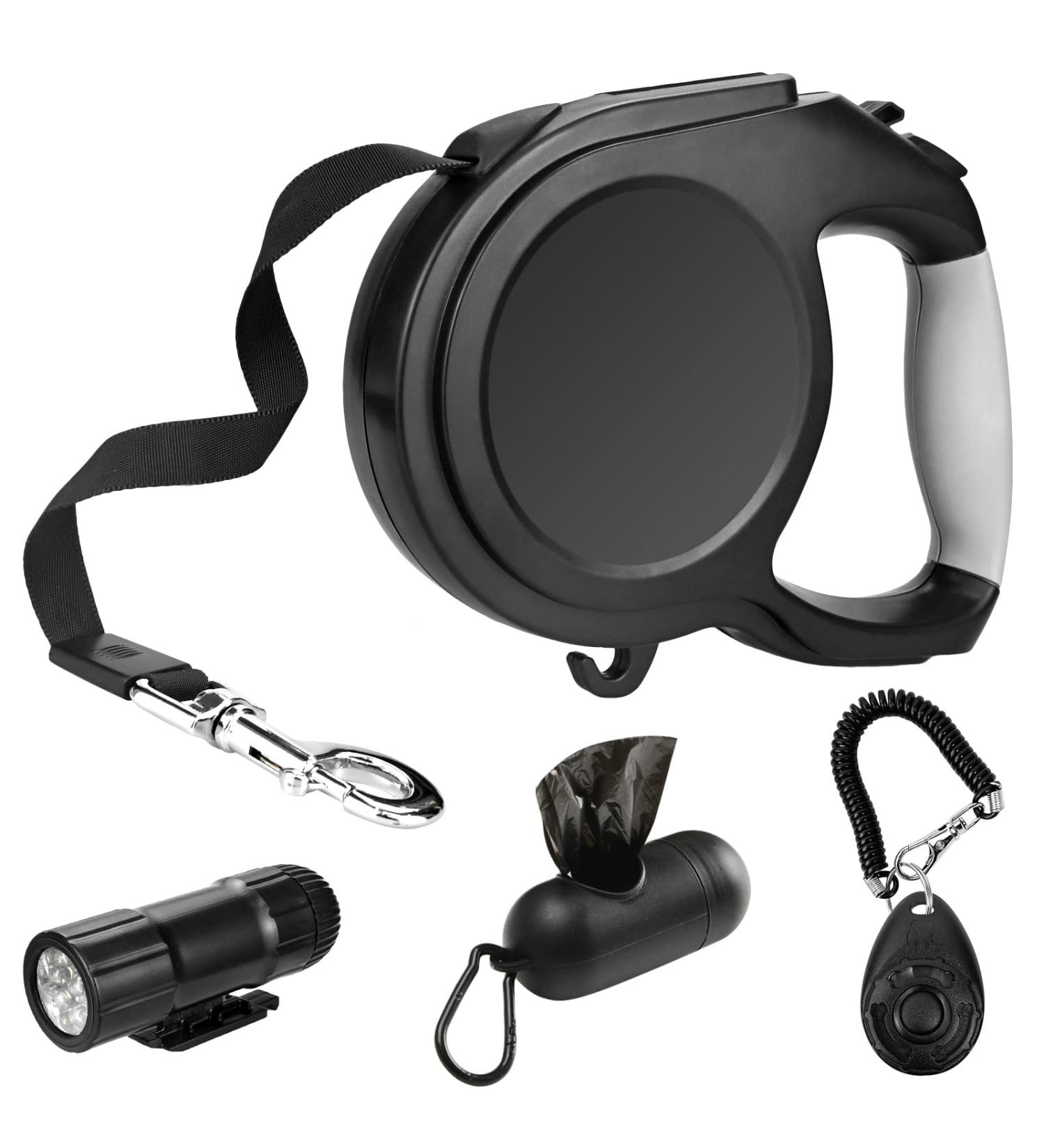 Retractable Dog Lead 8M/26ft Extendable Dog Lead Extendable with Non-Slip Handle & Adjustable Dog Lead with LED Flashlight Waste Dispenser Bags One-Hand Brake for Night Walking Running Jogging Black - Buy Online on SooperMarket.com