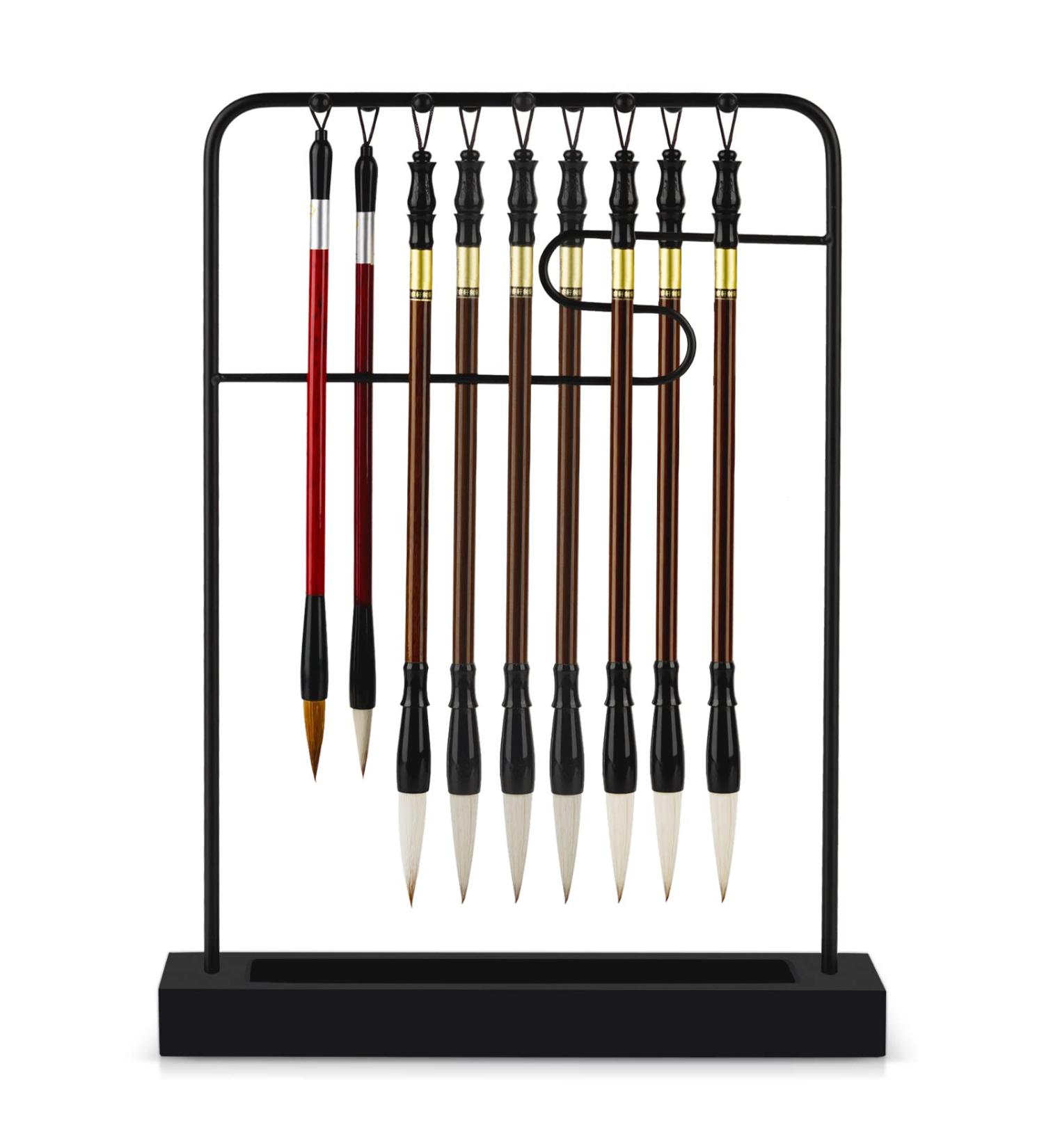 Jolensoy 9-Pins Calligraphy Sumi Brush Hanger - Metal Wenge Holder for Chinese Calligraphy Brushes - Perfect for Home Office or Study Room - Buy Online on SooperMarket.com