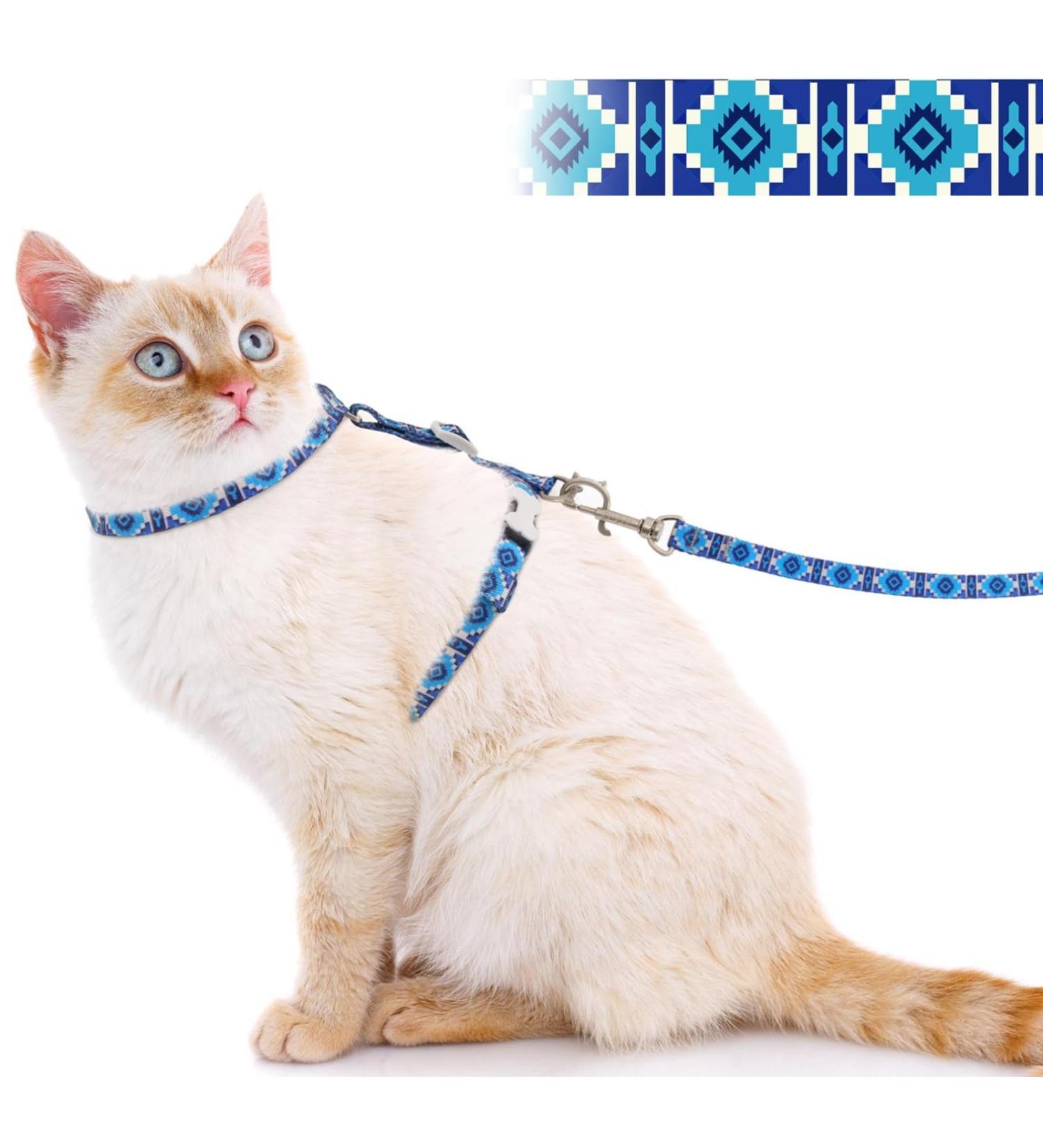 Supet Adjustable Cat Dishes with Leash - Outbreak-Proof Perfect for Large & Small Cats Kitten Dishes Set for Walking - Blue (M: Chest Size 28-48cm) - Buy Online on SooperMarket.com
