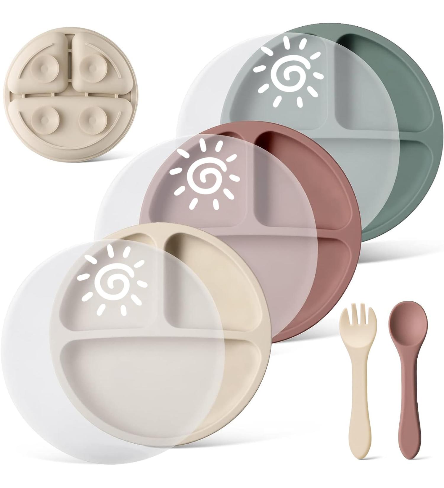 Baseola Silicone Baby Plate Set with Suction Cup & Lid | BPA-Free Divided Children's Dishes (3 Pieces Dark Green Brick Red Beige) - Perfect for Easy Mealtime - Buy Online on SooperMarket.com