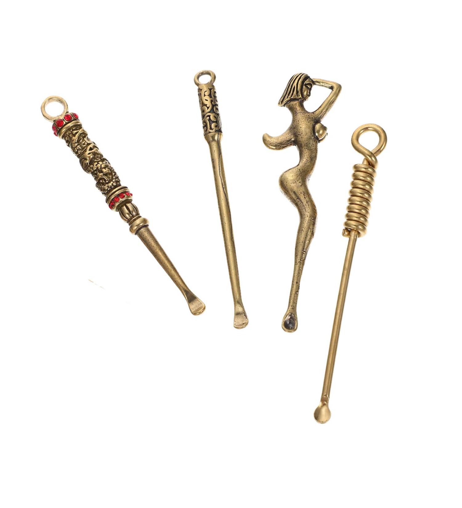 4pcs Mini Golden Powder Scoop Set for Earwax Removal and DIY Jewelry - Retro Micro Spoons - Buy Online on SooperMarket.com